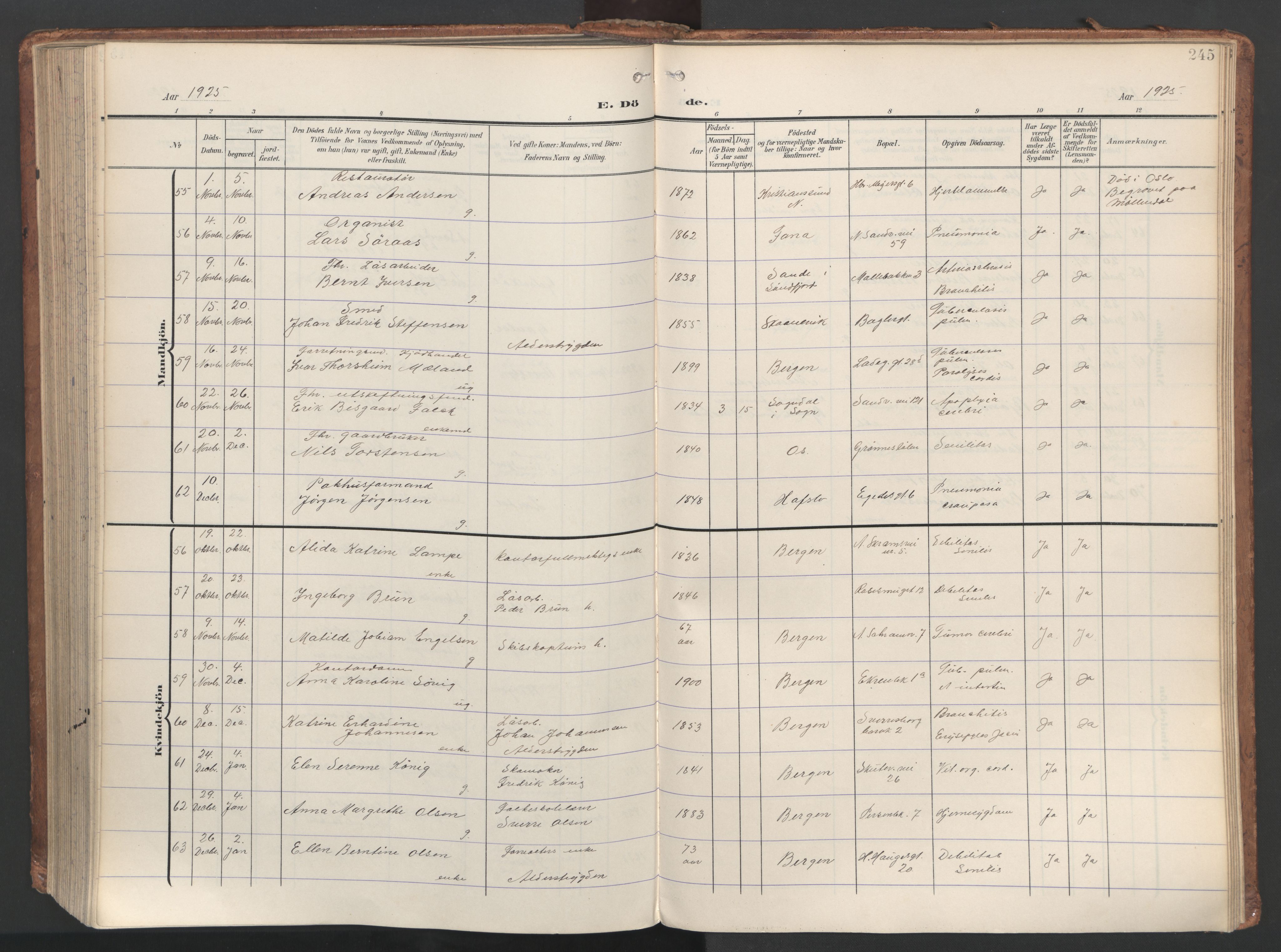 Sandviken Sokneprestembete, SAB/A-77601/H/Ha/L0019: Parish register (official) no. E 2, 1905-1933, p. 245