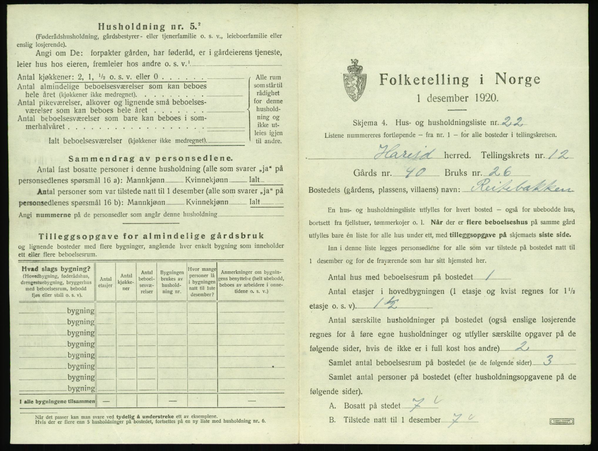 SAT, 1920 census for Hareid, 1920, p. 663