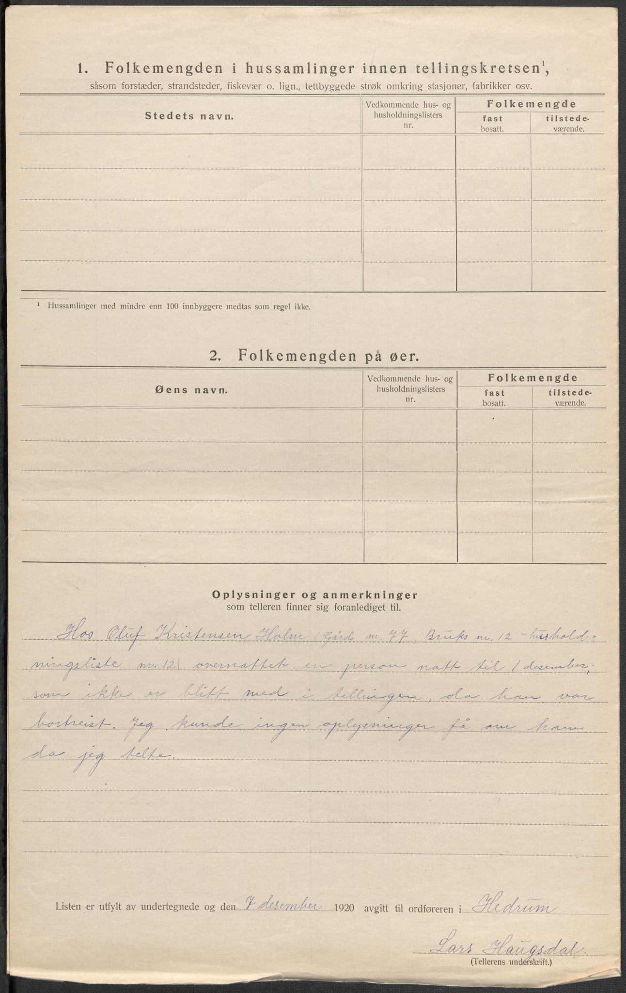 SAKO, 1920 census for Hedrum, 1920, p. 42