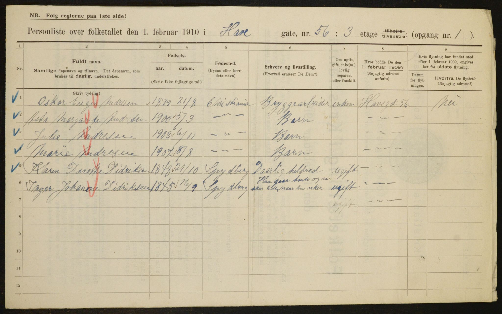 OBA, Municipal Census 1910 for Kristiania, 1910, p. 34370