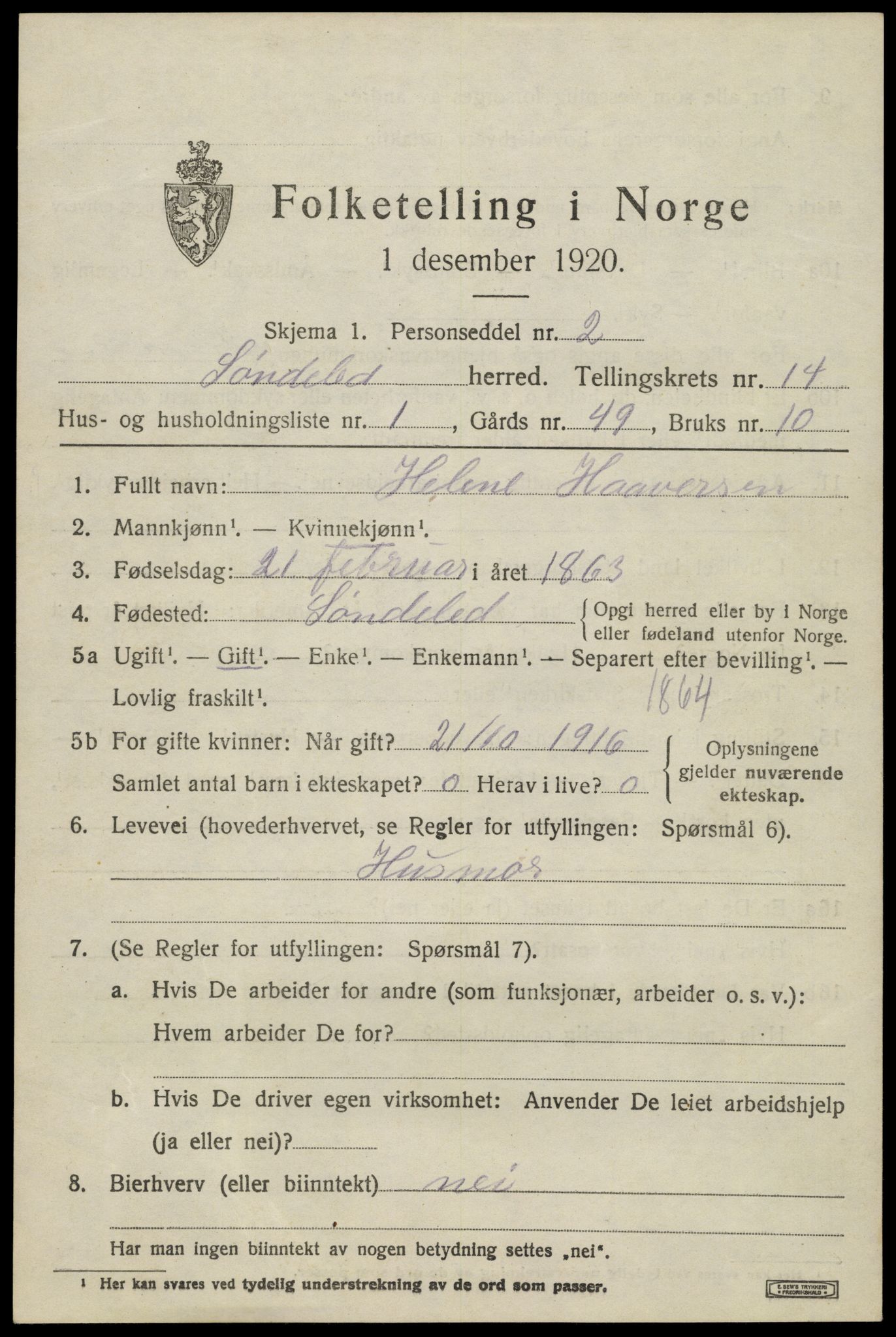SAK, 1920 census for Søndeled, 1920, p. 6451