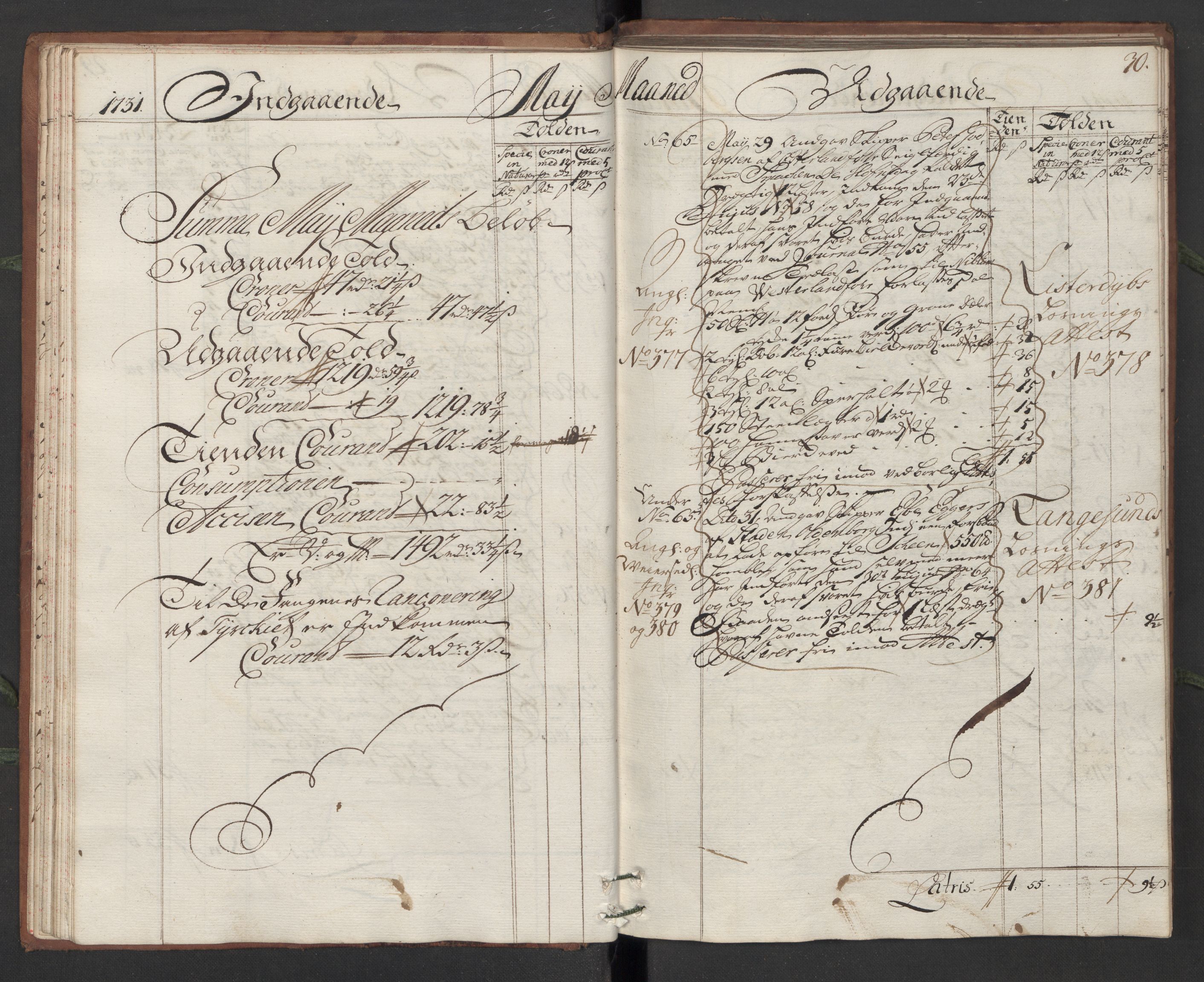 Generaltollkammeret, tollregnskaper, AV/RA-EA-5490/R13/L0006/0001: Tollregnskaper Kragerø / Hovedtollbok, 1731, p. 29b-30a