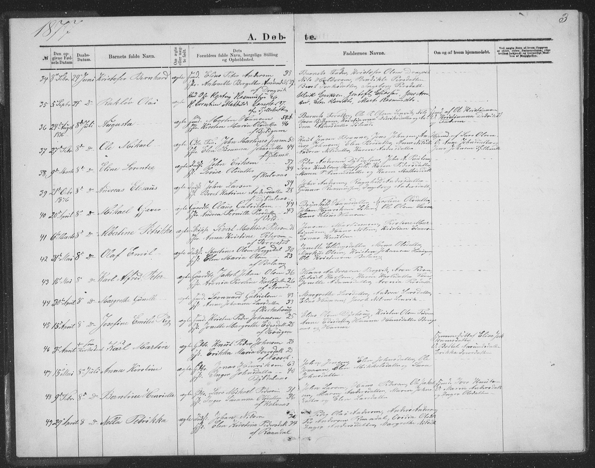 Ministerialprotokoller, klokkerbøker og fødselsregistre - Nordland, AV/SAT-A-1459/863/L0913: Parish register (copy) no. 863C03, 1877-1885, p. 3