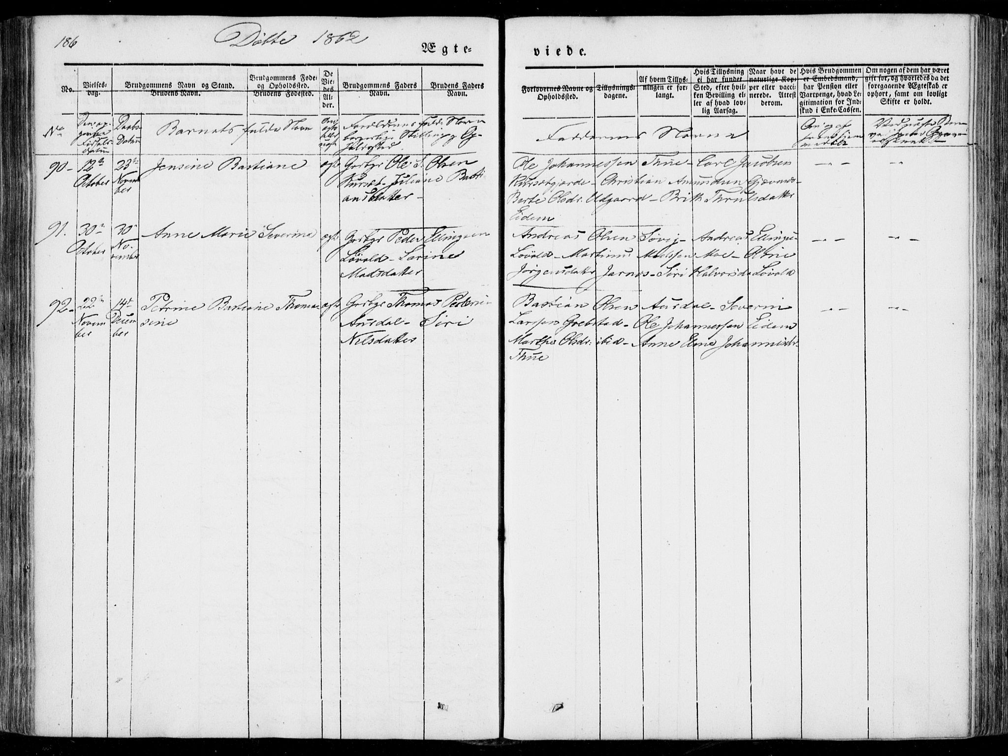 Ministerialprotokoller, klokkerbøker og fødselsregistre - Møre og Romsdal, AV/SAT-A-1454/522/L0313: Parish register (official) no. 522A08, 1852-1862, p. 186