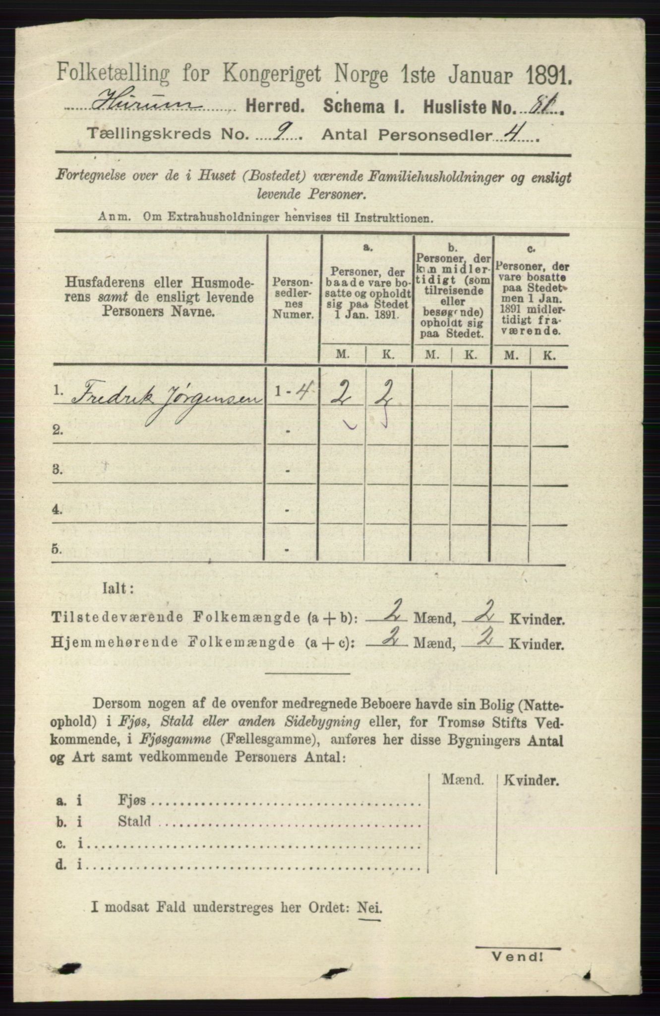 RA, 1891 census for 0628 Hurum, 1891, p. 2808