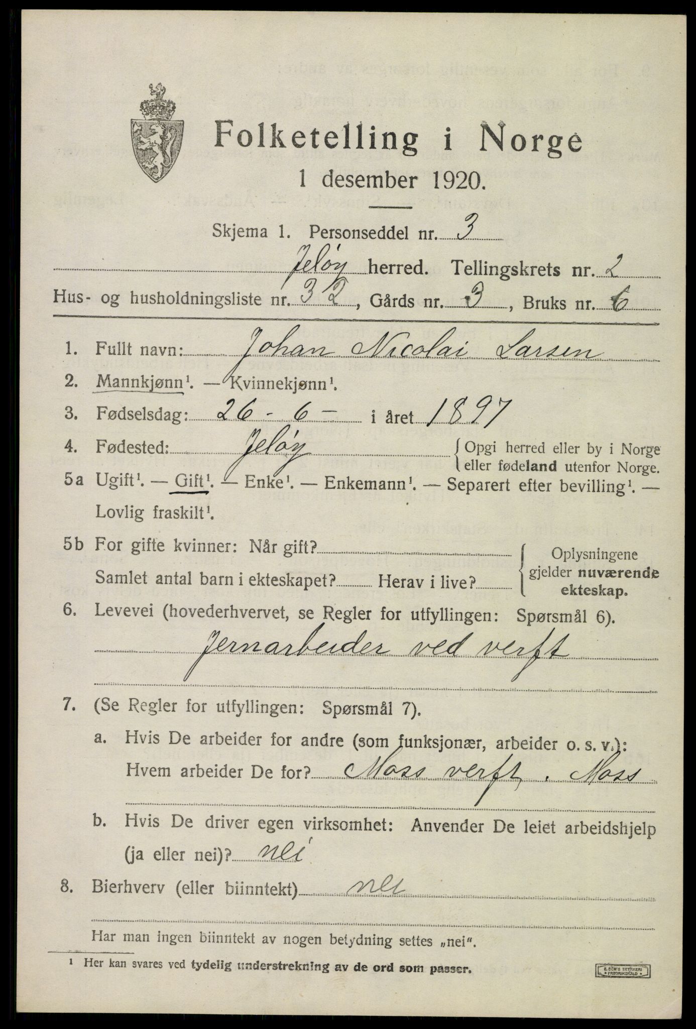 SAO, 1920 census for Moss land district, 1920, p. 2499