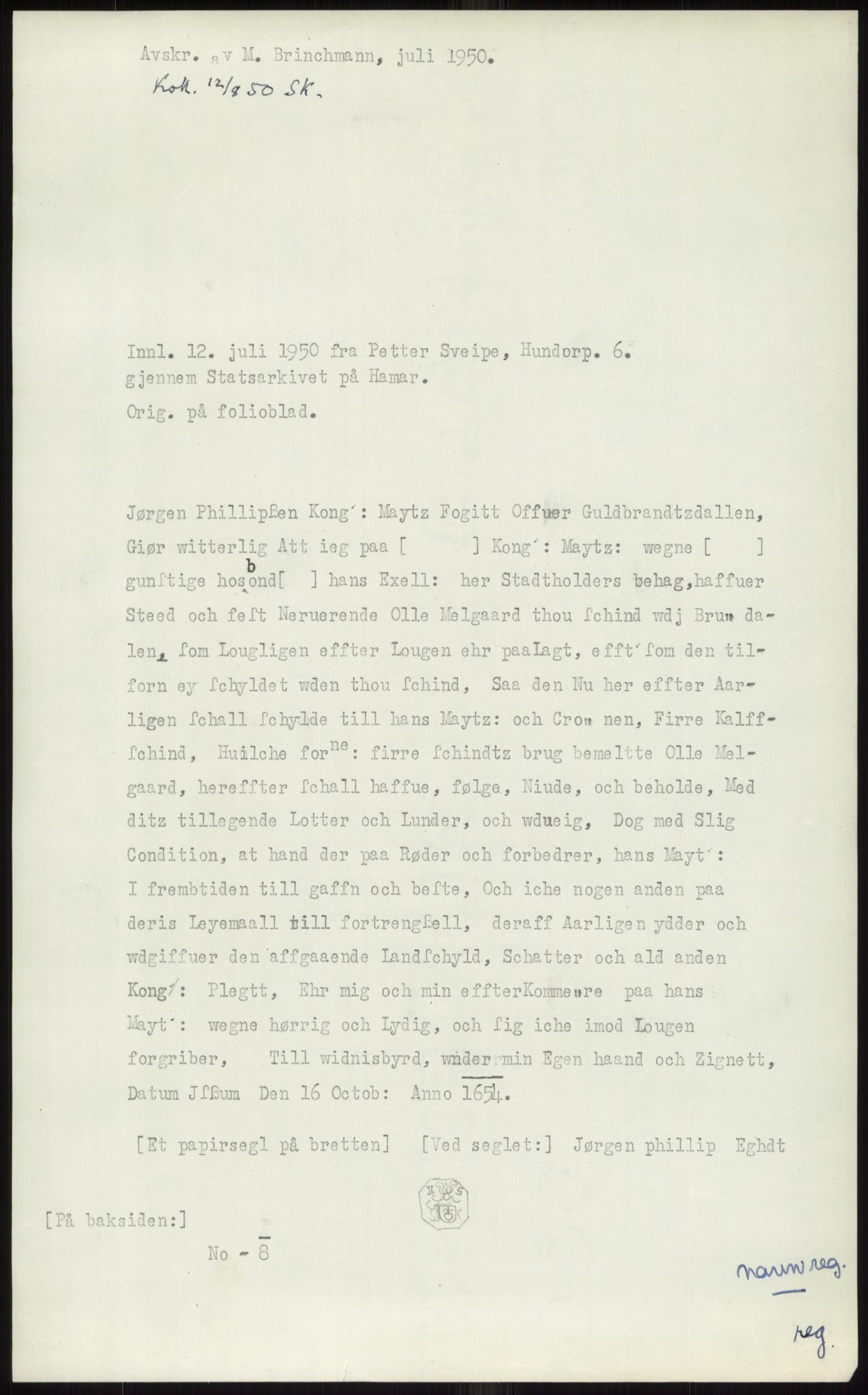 Samlinger til kildeutgivelse, Diplomavskriftsamlingen, AV/RA-EA-4053/H/Ha, p. 124