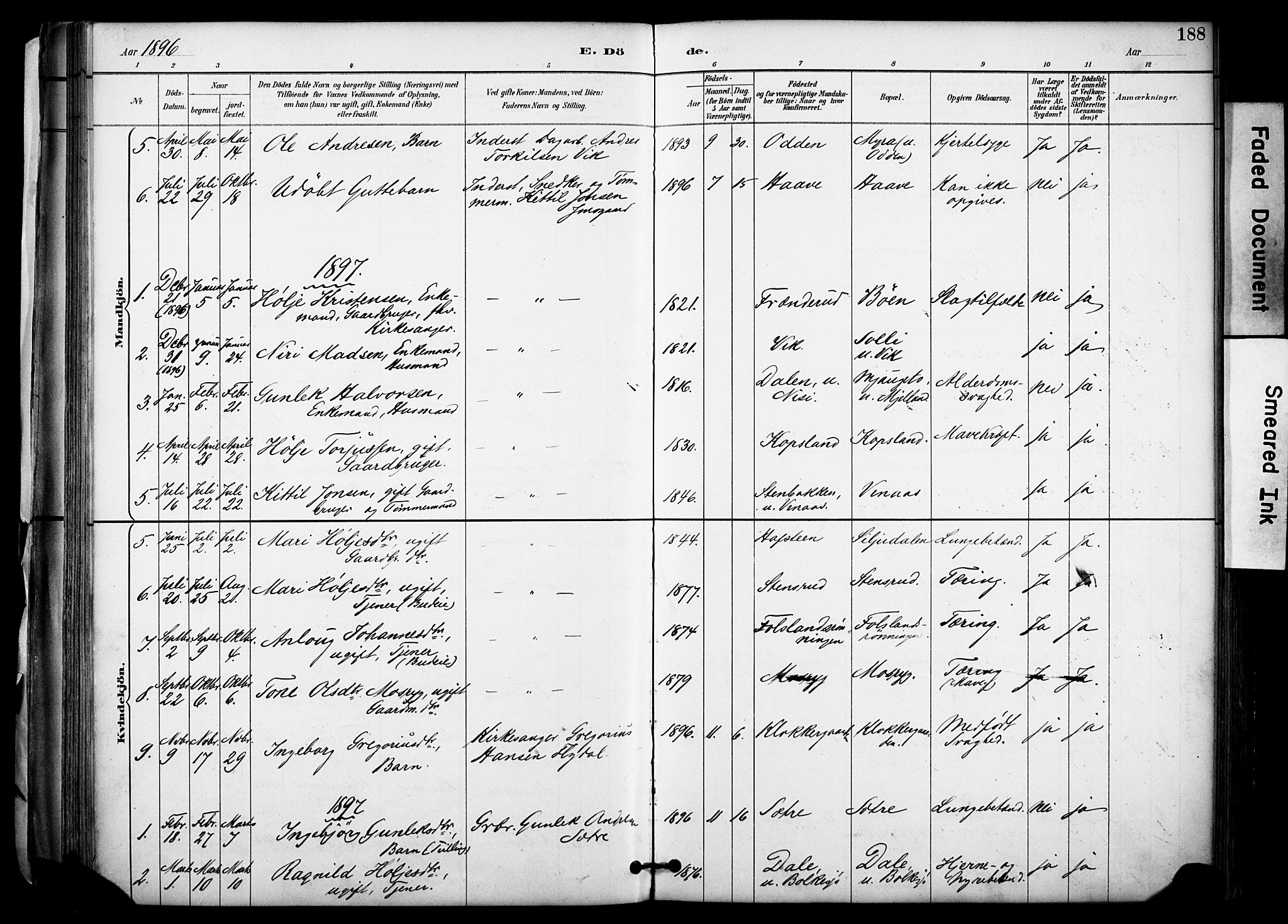 Gransherad kirkebøker, SAKO/A-267/F/Fa/L0005: Parish register (official) no. I 5, 1887-1916, p. 188