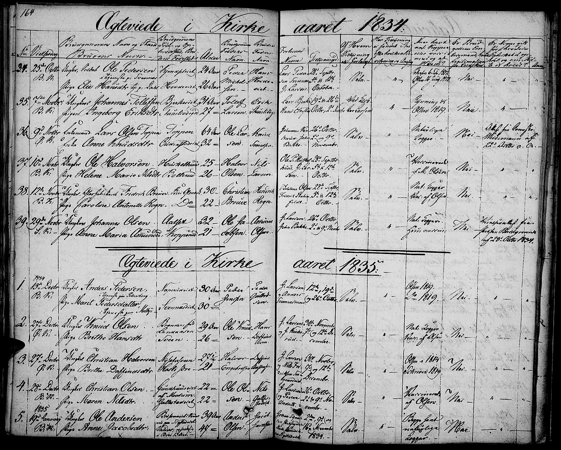 Biri prestekontor, SAH/PREST-096/H/Ha/Haa/L0004: Parish register (official) no. 4, 1829-1842, p. 164