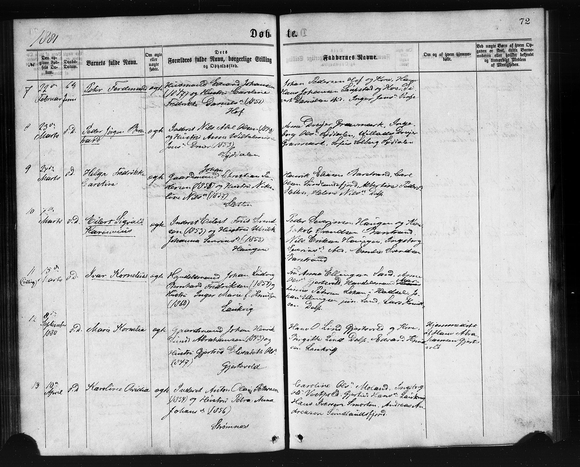 Ministerialprotokoller, klokkerbøker og fødselsregistre - Nordland, AV/SAT-A-1459/876/L1096: Parish register (official) no. 876A02, 1870-1886, p. 72