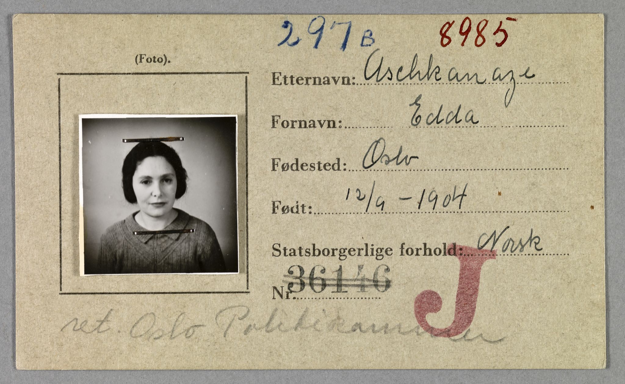 Sosialdepartementet, Våre Falne, RA/S-1708/E/Ee/L0021A: Fotografier av jøder på legitimasjonskort (1941-42), 1941-1942, p. 15