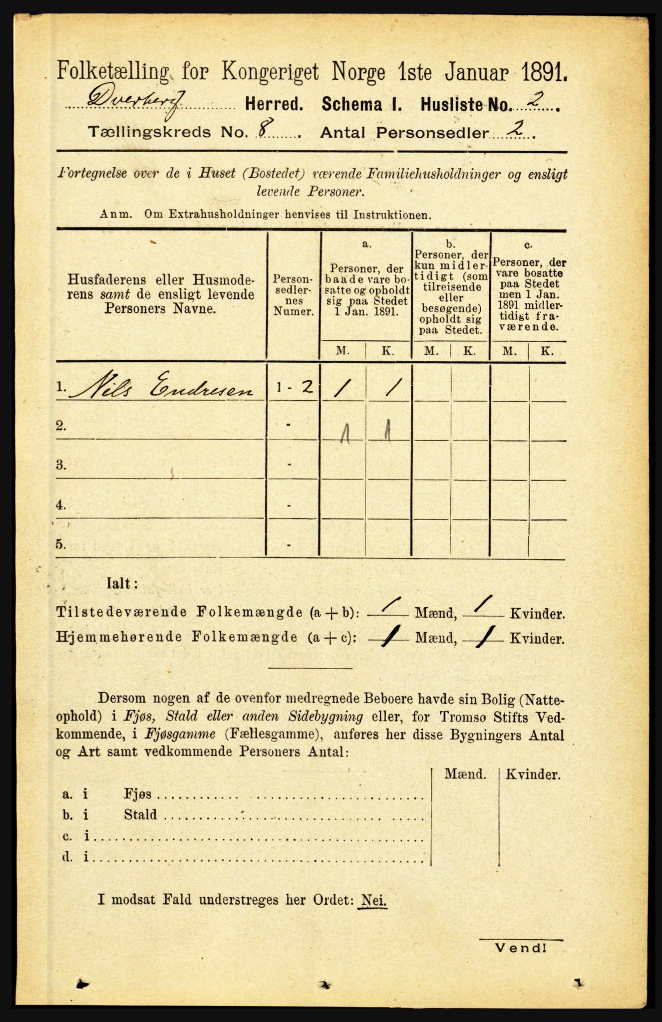 RA, 1891 census for 1872 Dverberg, 1891, p. 3050