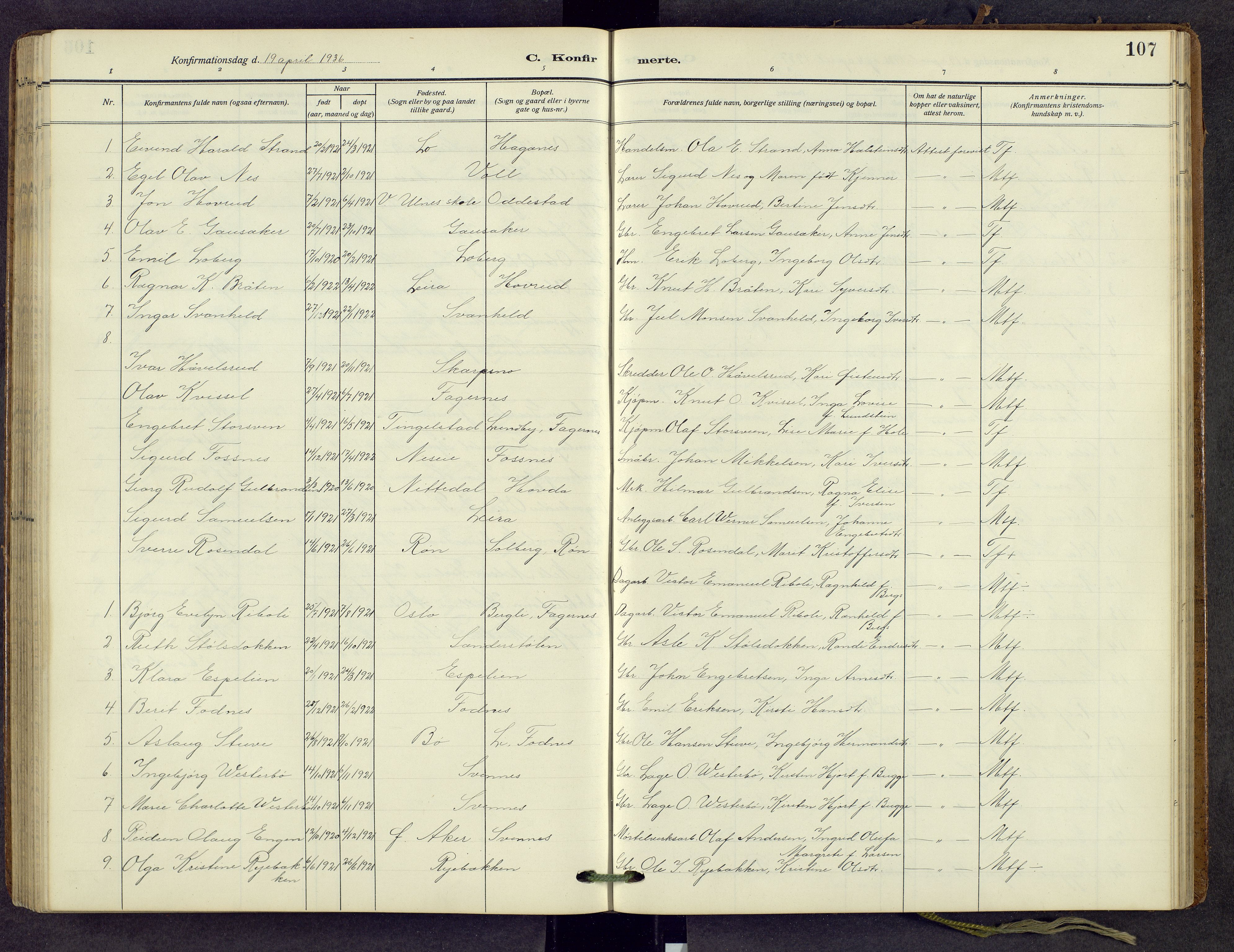 Nord-Aurdal prestekontor, SAH/PREST-132/H/Ha/Hab/L0013: Parish register (copy) no. 13, 1911-1948, p. 107