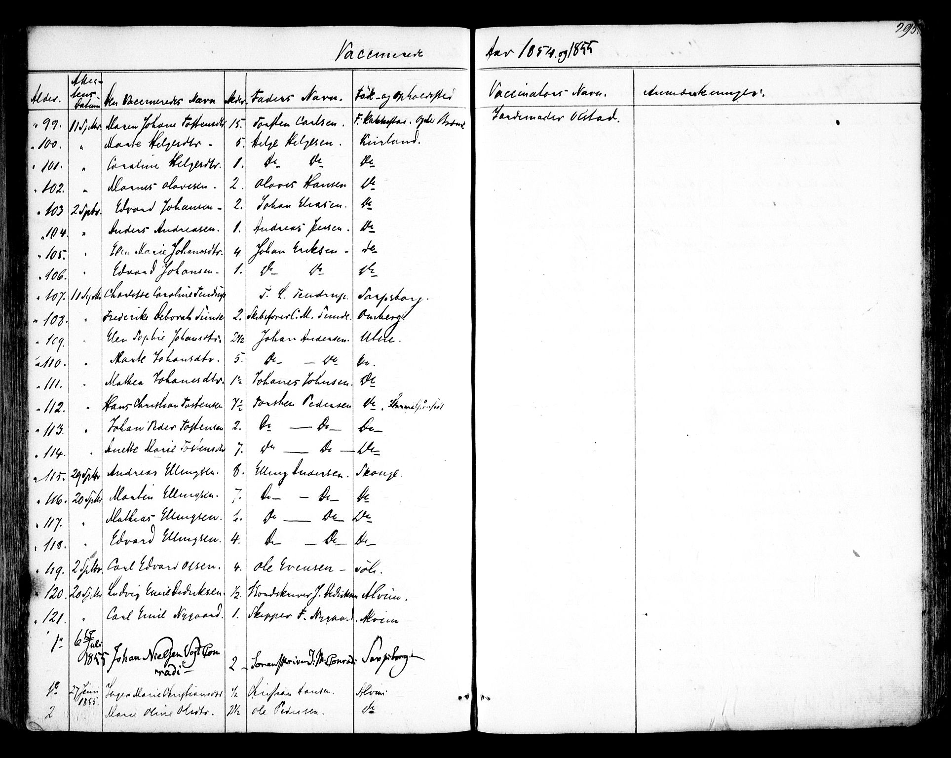 Tune prestekontor Kirkebøker, SAO/A-2007/F/Fa/L0011: Parish register (official) no. 11, 1852-1856, p. 295