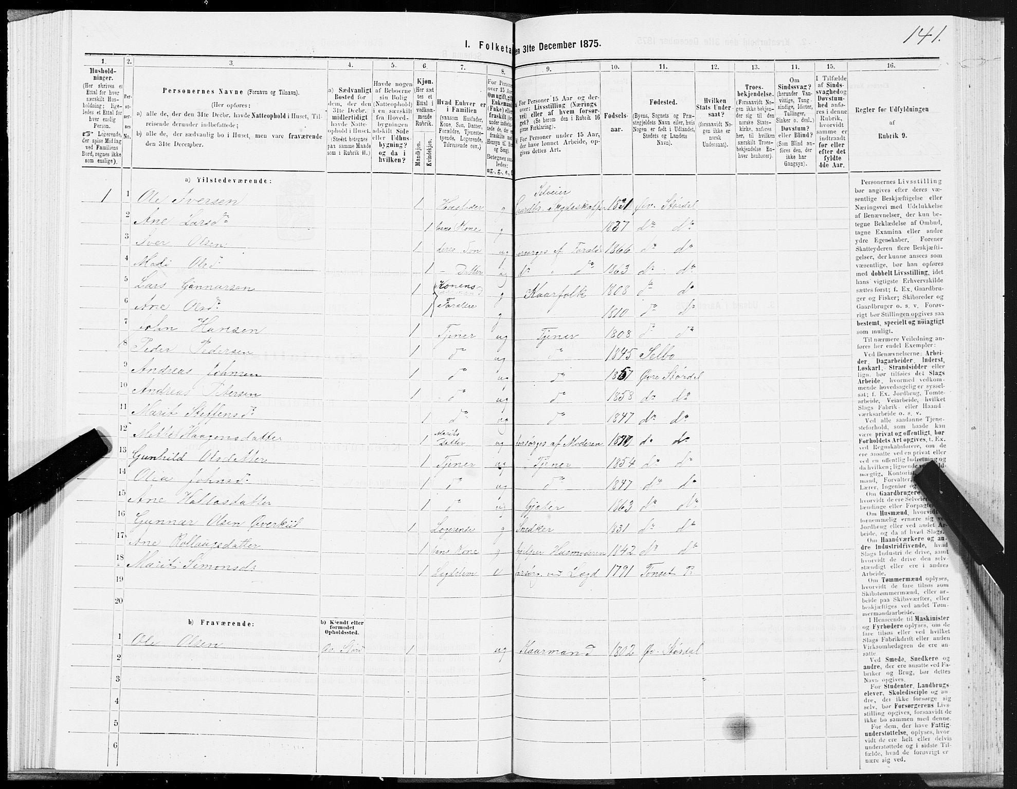 SAT, 1875 census for 1711P Øvre Stjørdal, 1875, p. 2141