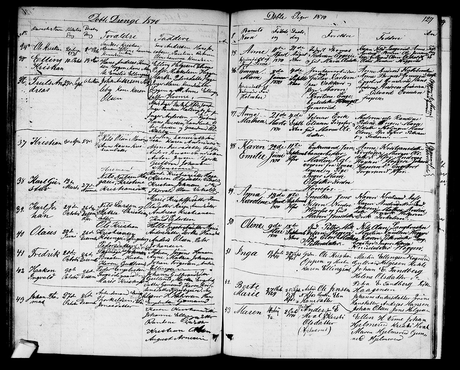 Norderhov kirkebøker, AV/SAKO-A-237/G/Ga/L0006: Parish register (copy) no. I 6, 1849-1876, p. 127