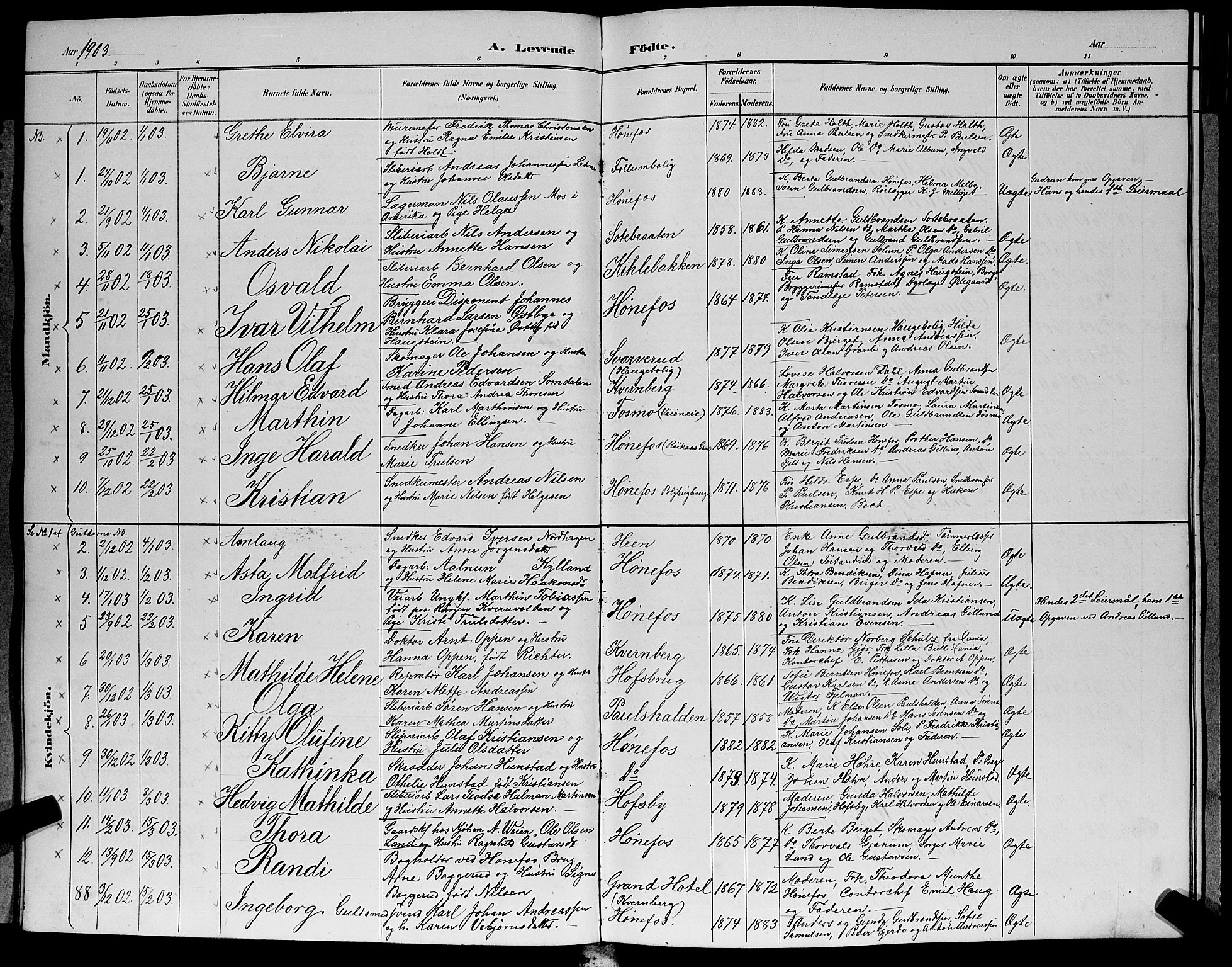 Hønefoss kirkebøker, AV/SAKO-A-609/G/Ga/L0002: Parish register (copy) no. 2, 1888-1904