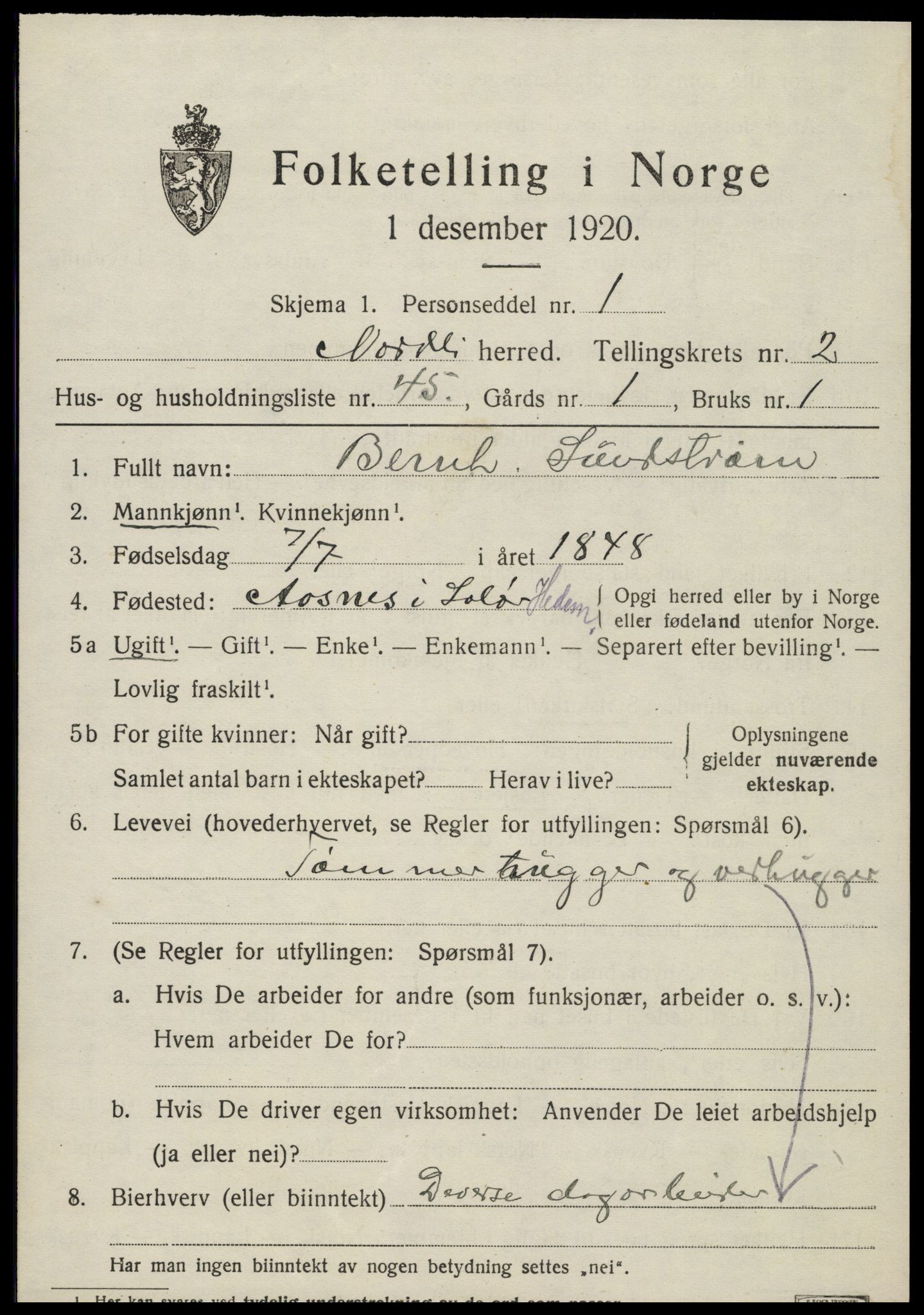 SAT, 1920 census for Nordli, 1920, p. 1405