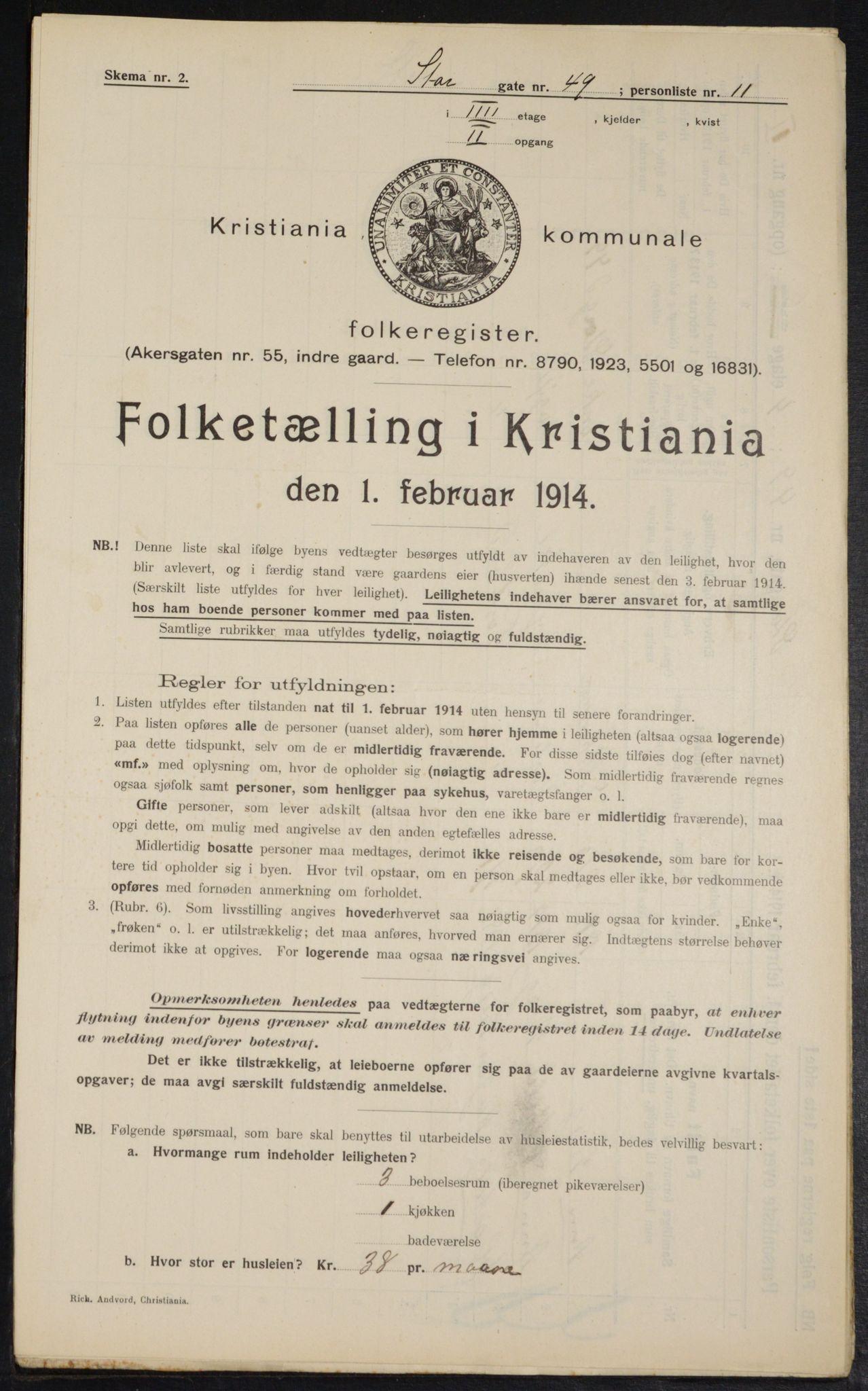 OBA, Municipal Census 1914 for Kristiania, 1914, p. 104185