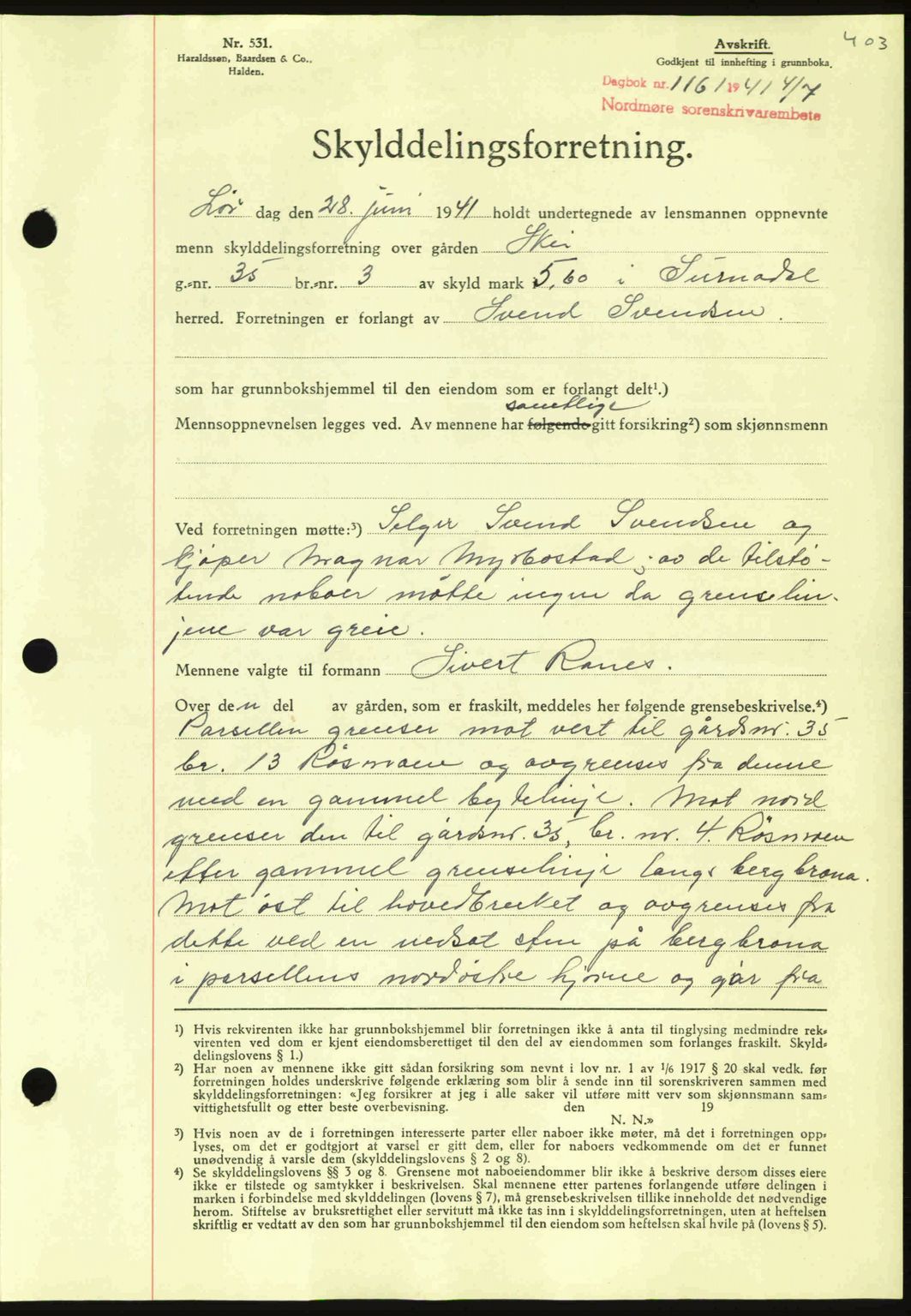 Nordmøre sorenskriveri, SAT/A-4132/1/2/2Ca: Mortgage book no. A90, 1941-1941, Diary no: : 1161/1941