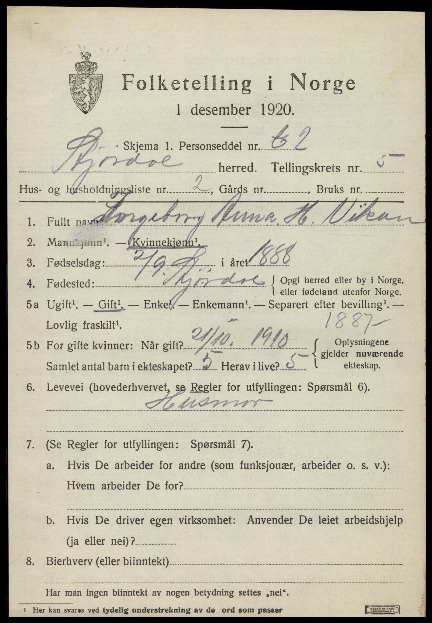 SAT, 1920 census for Stjørdal, 1920, p. 1296