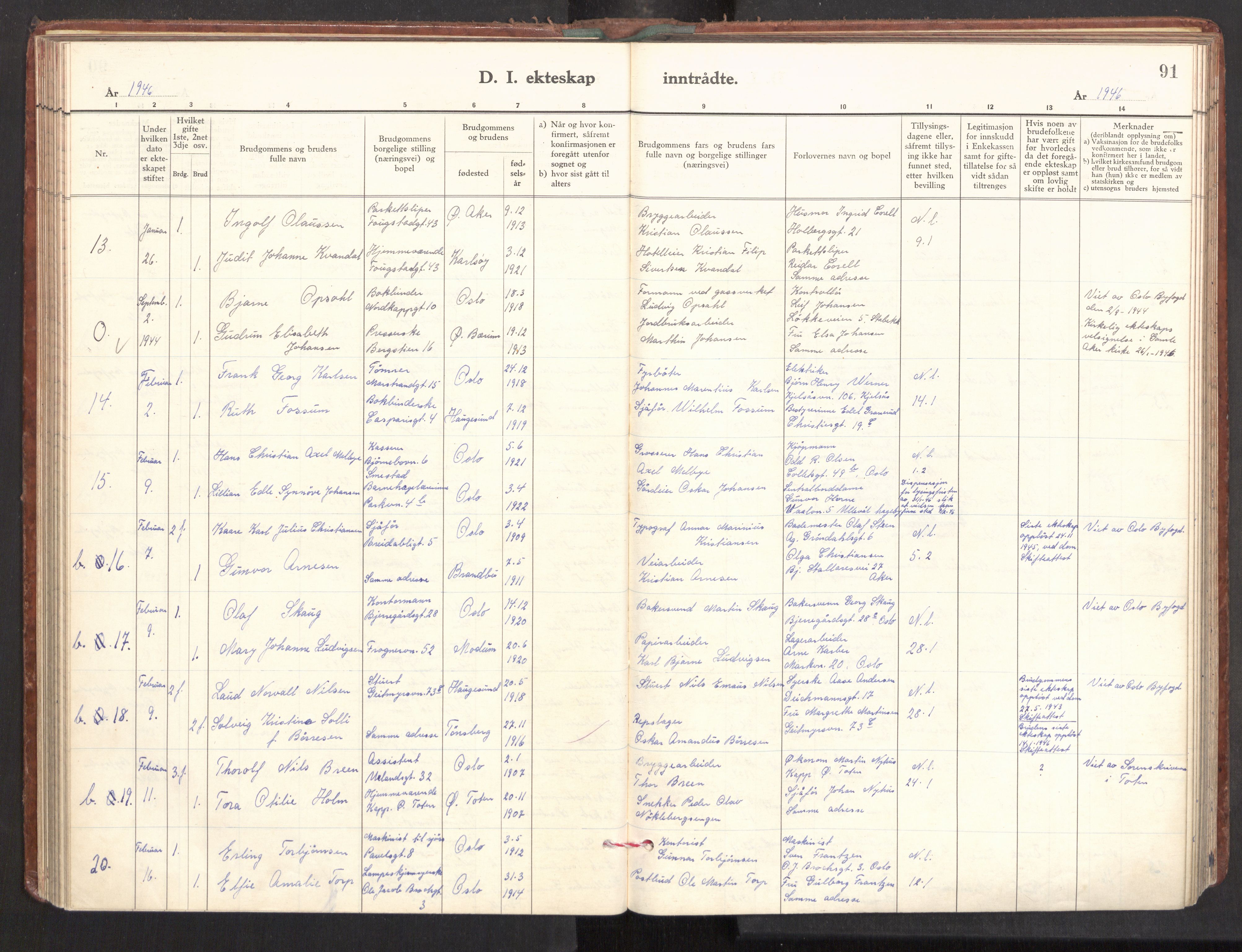 Gamle Aker prestekontor Kirkebøker, SAO/A-10617a/F/L0022: Parish register (official) no. 22, 1941-1952, p. 91