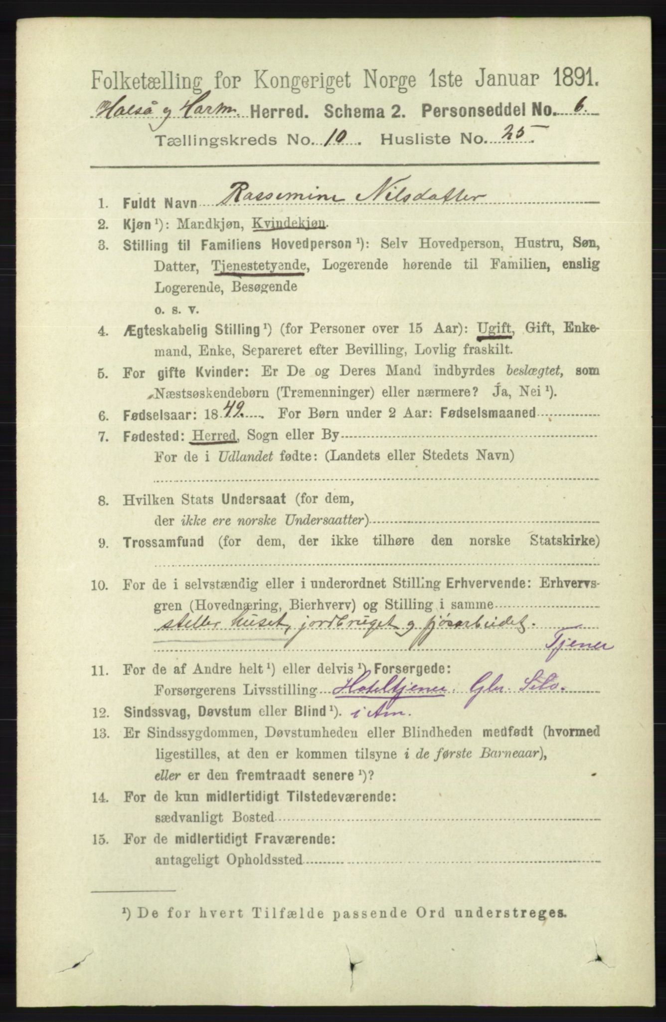 RA, 1891 census for 1019 Halse og Harkmark, 1891, p. 3932
