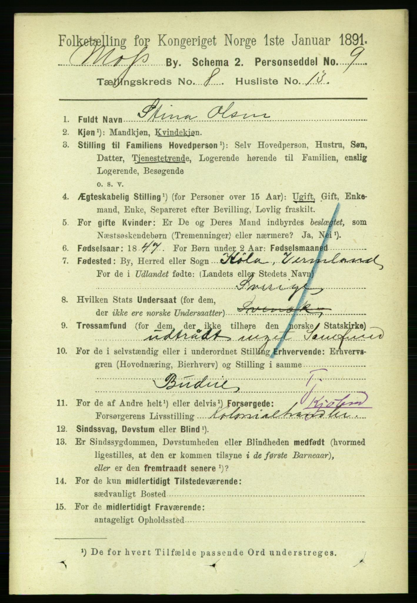 RA, 1891 census for 0104 Moss, 1891, p. 4964