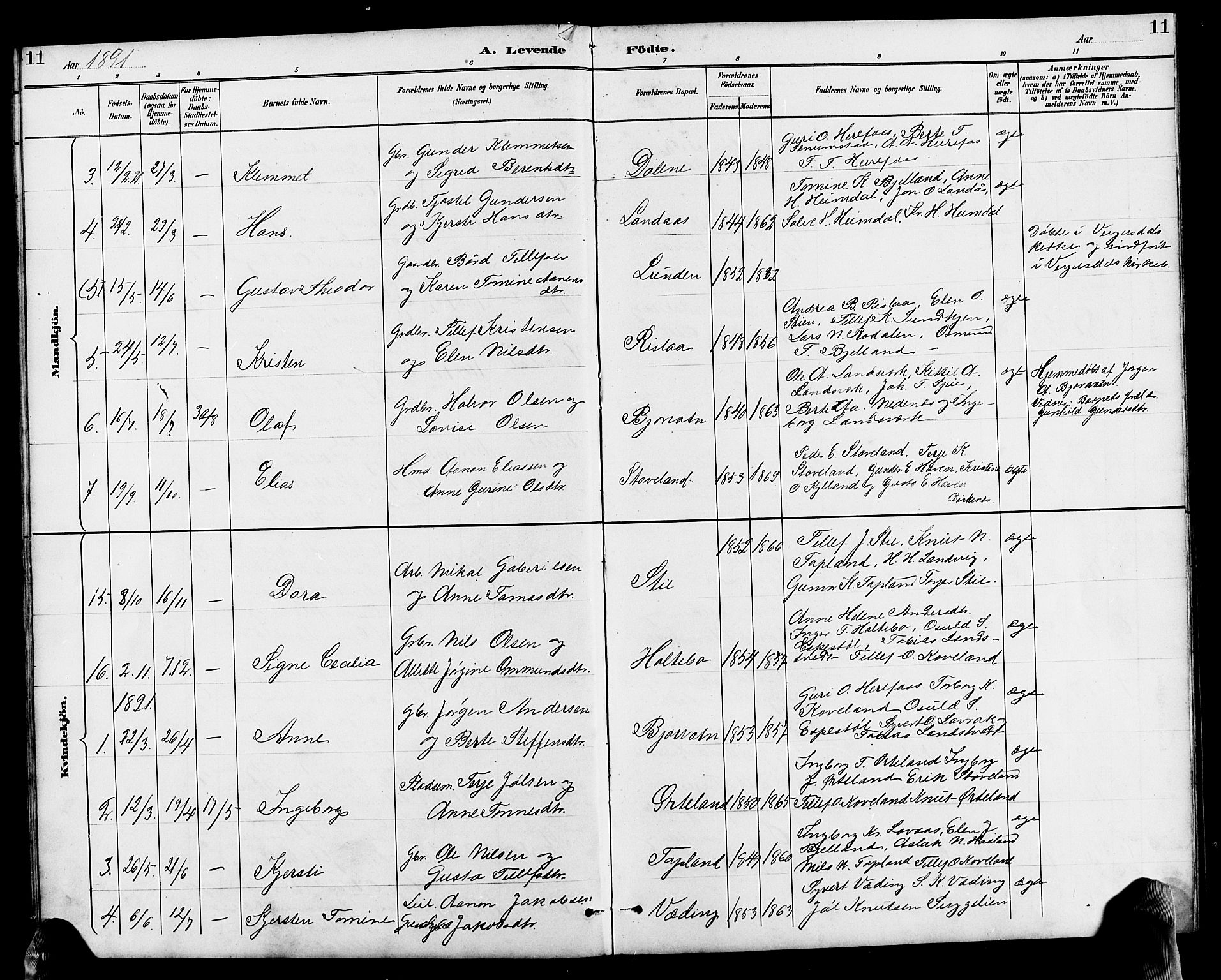 Herefoss sokneprestkontor, AV/SAK-1111-0019/F/Fb/Fba/L0003: Parish register (copy) no. B 3, 1887-1925, p. 11