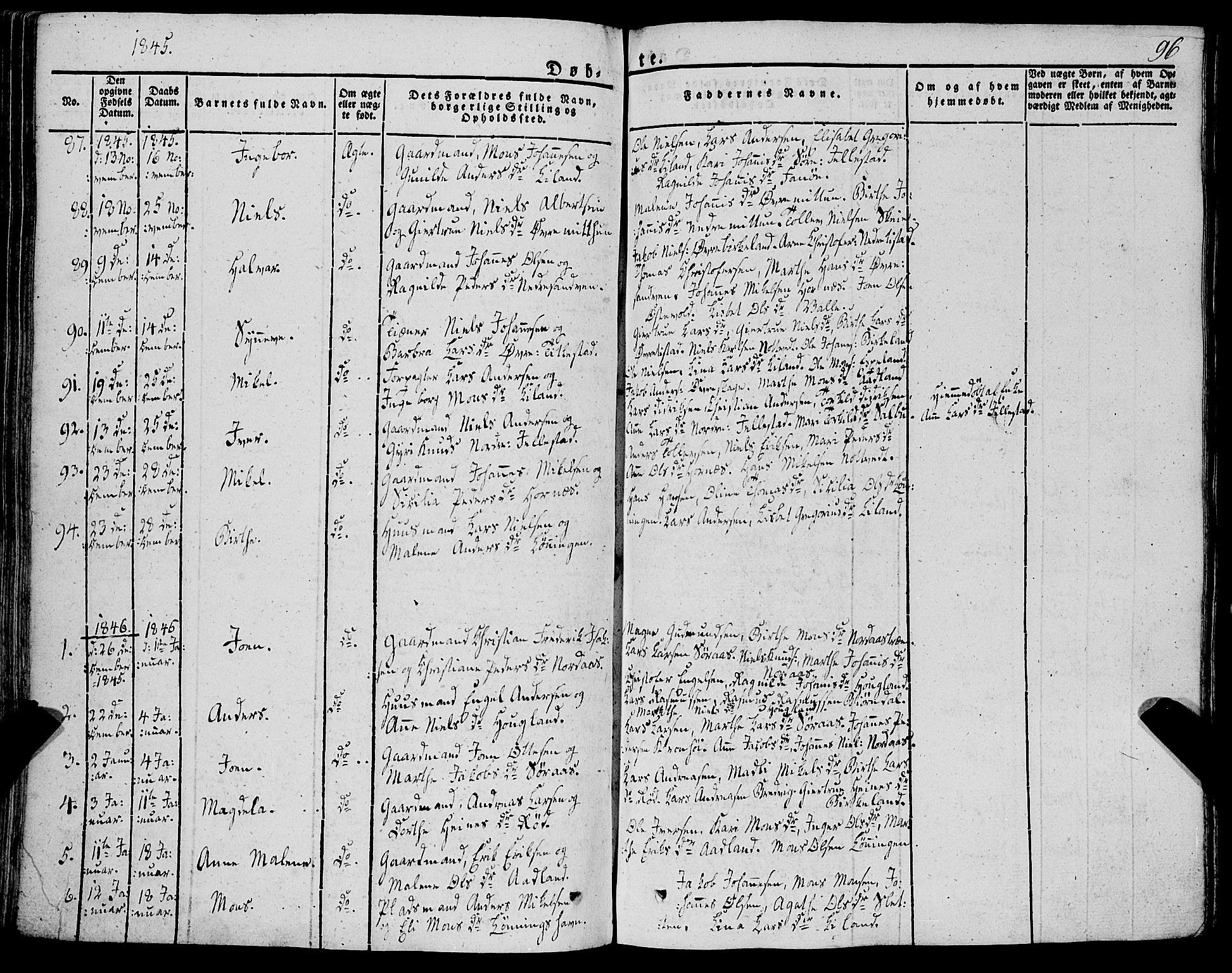 Fana Sokneprestembete, SAB/A-75101/H/Haa/Haaa/L0008: Parish register (official) no. A 8, 1829-1851, p. 96