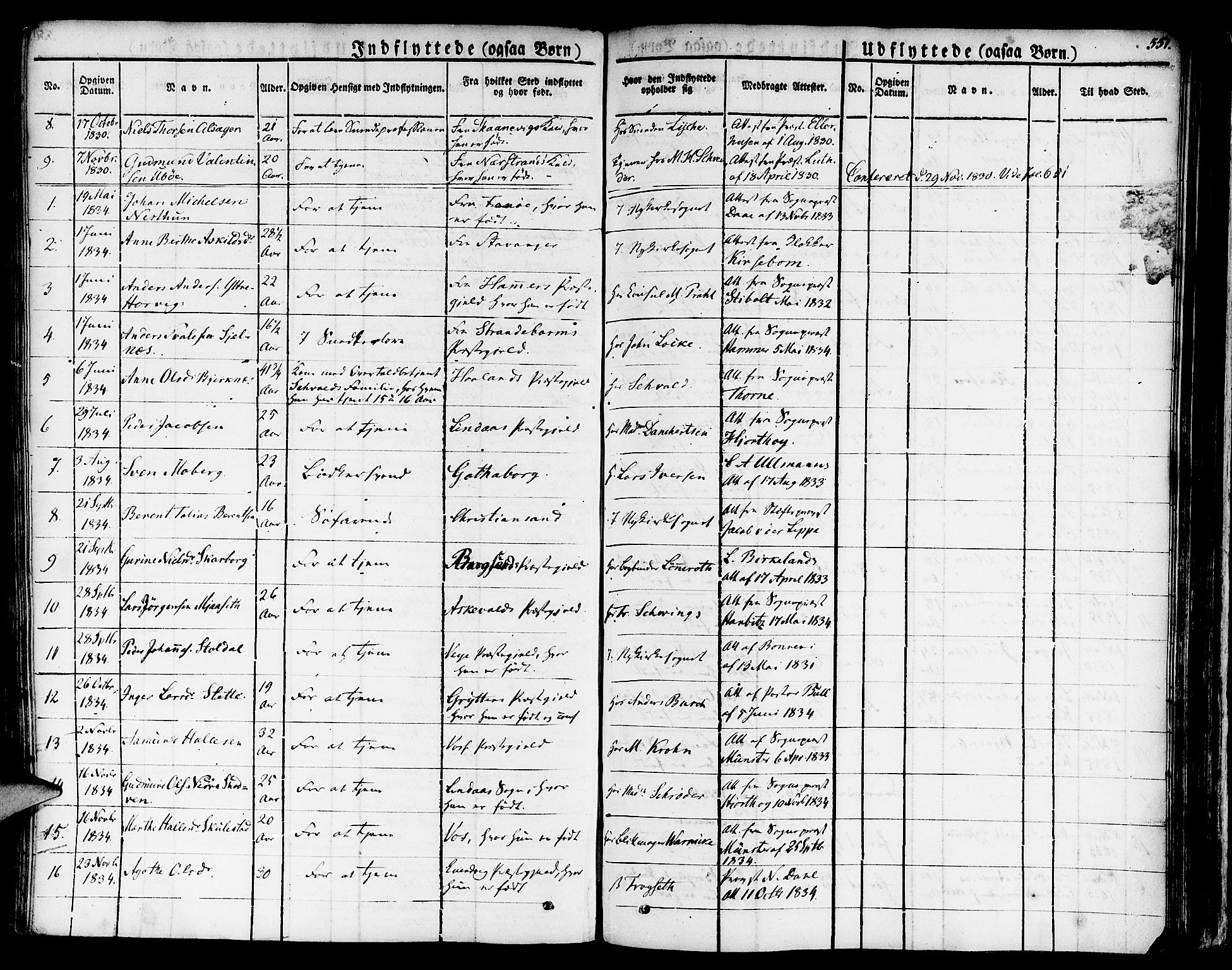 Nykirken Sokneprestembete, SAB/A-77101/H/Haa/L0012: Parish register (official) no. A 12, 1821-1844, p. 551
