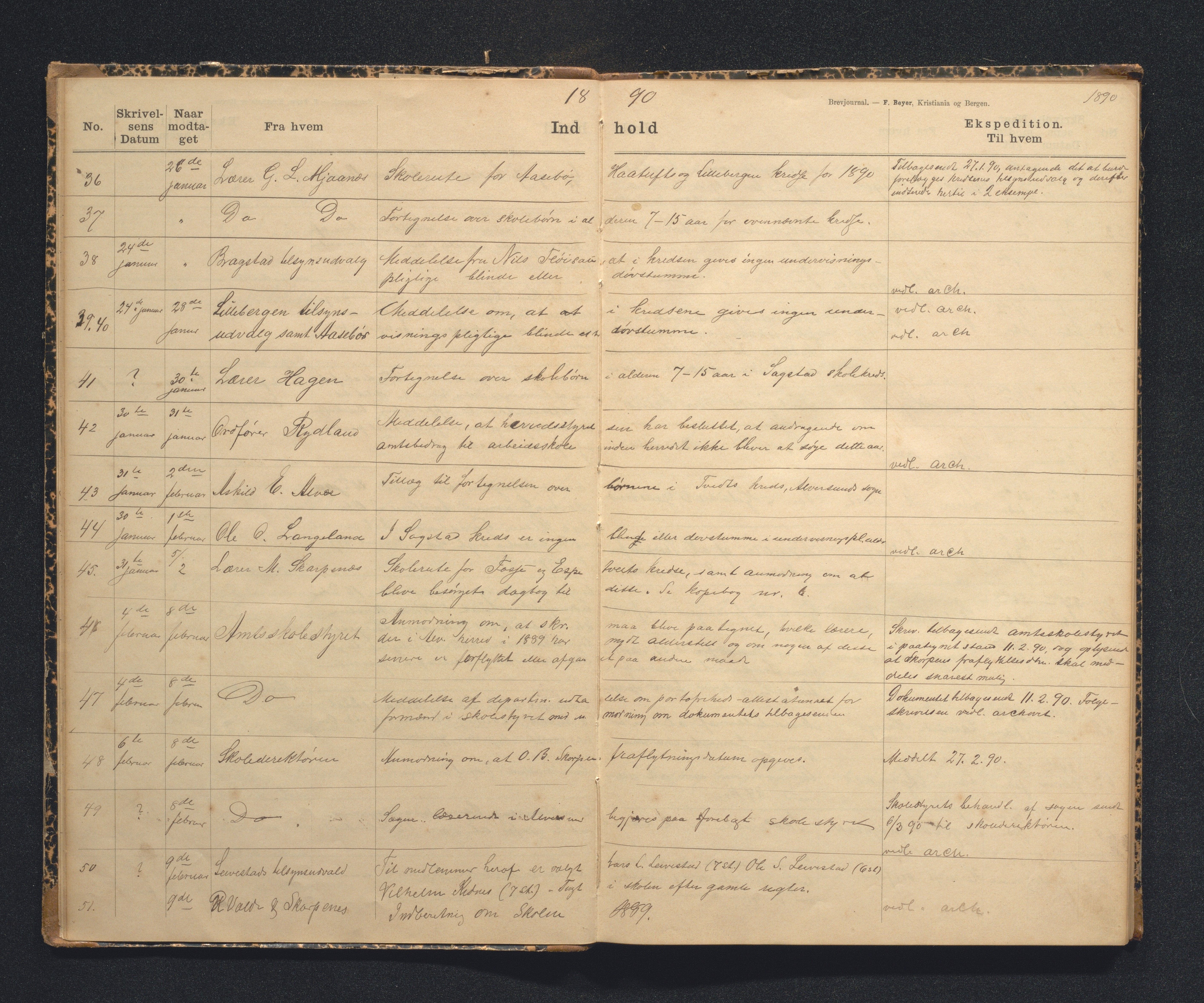 Alversund kommune. Skulestyret, IKAH/1257-211/C/Ca/L0001: Brevjournal for Alversund skulestyre, 1889-1899
