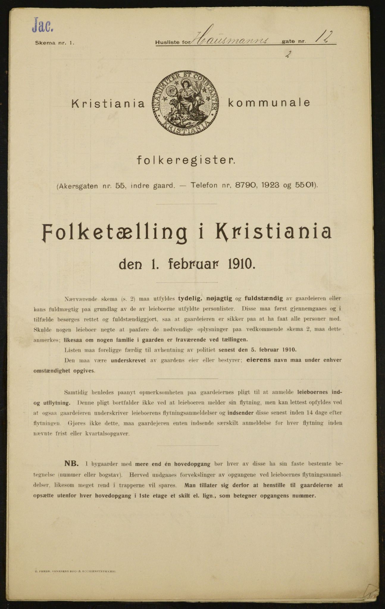 OBA, Municipal Census 1910 for Kristiania, 1910, p. 33381