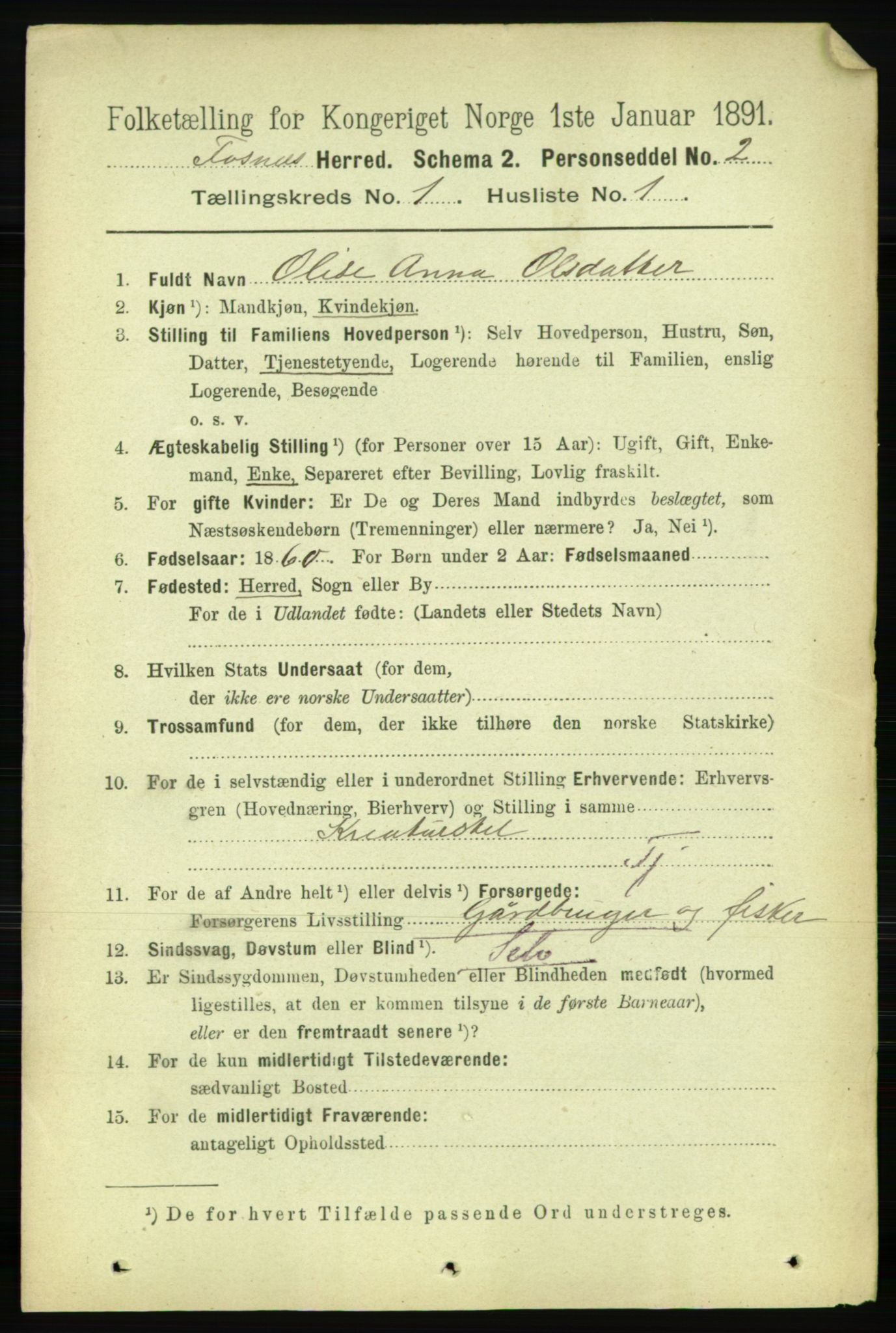 RA, 1891 census for 1748 Fosnes, 1891, p. 70