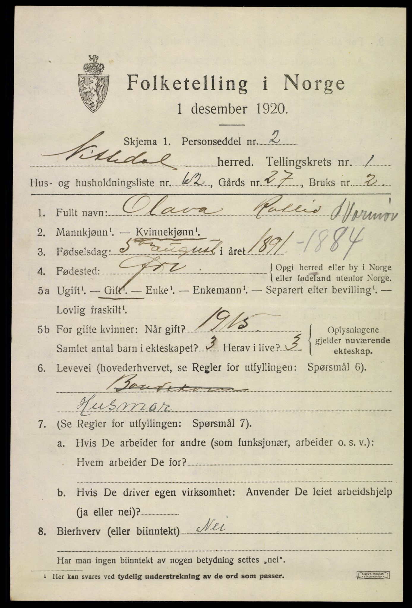 SAO, 1920 census for Nittedal, 1920, p. 1978