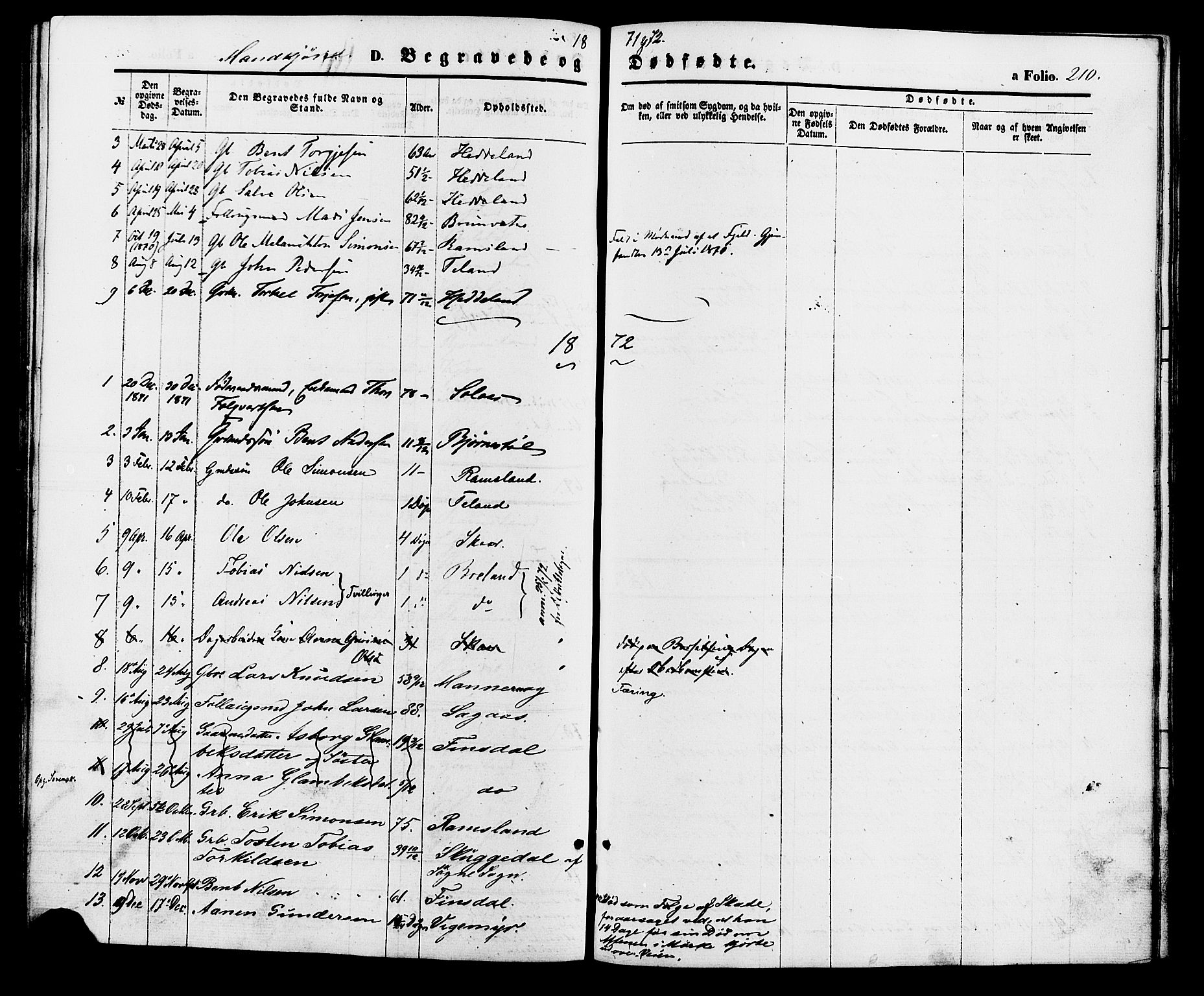 Holum sokneprestkontor, SAK/1111-0022/F/Fa/Fac/L0003: Parish register (official) no. A 3, 1860-1883, p. 210