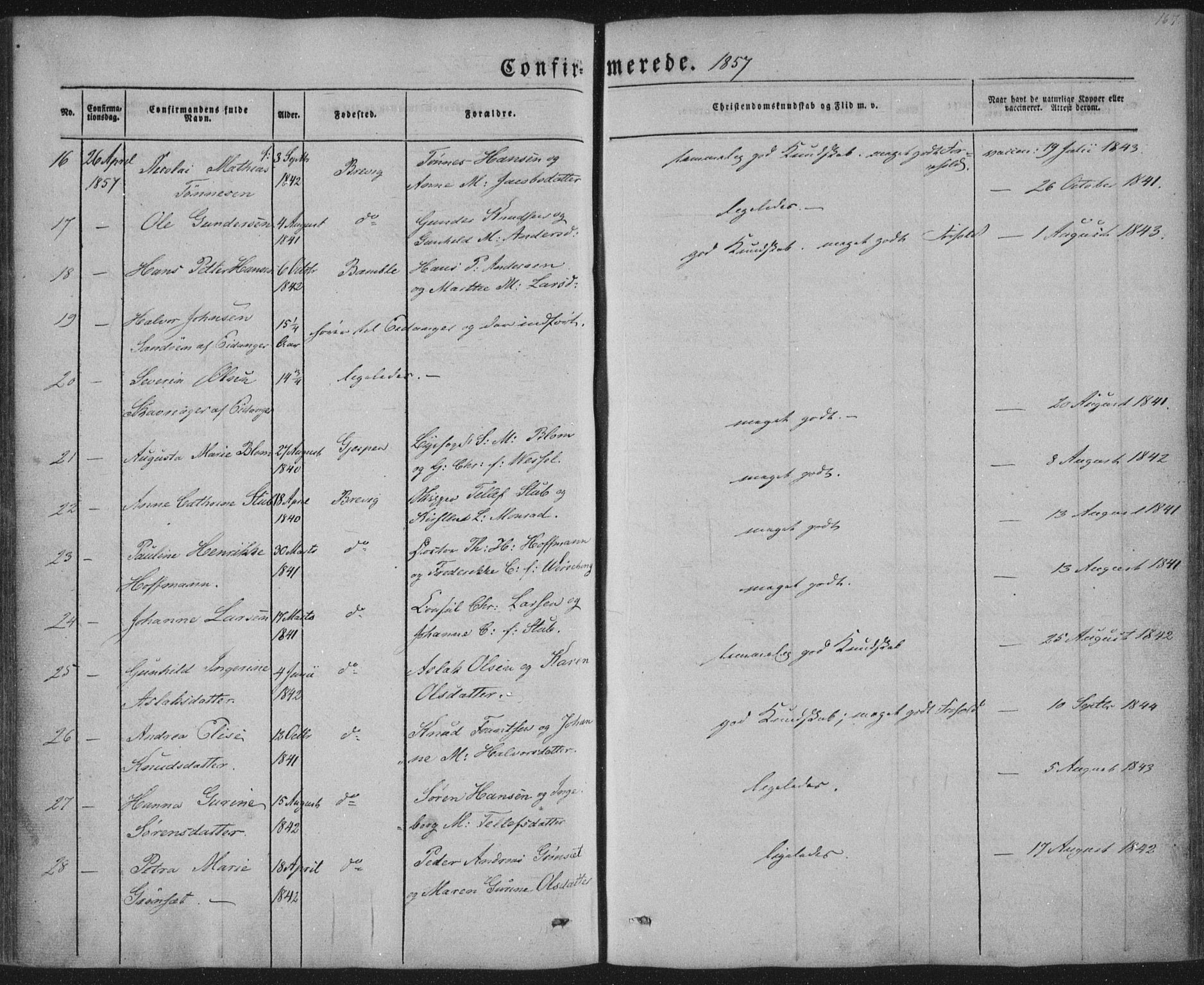 Brevik kirkebøker, SAKO/A-255/F/Fa/L0005: Parish register (official) no. 5, 1847-1865, p. 167
