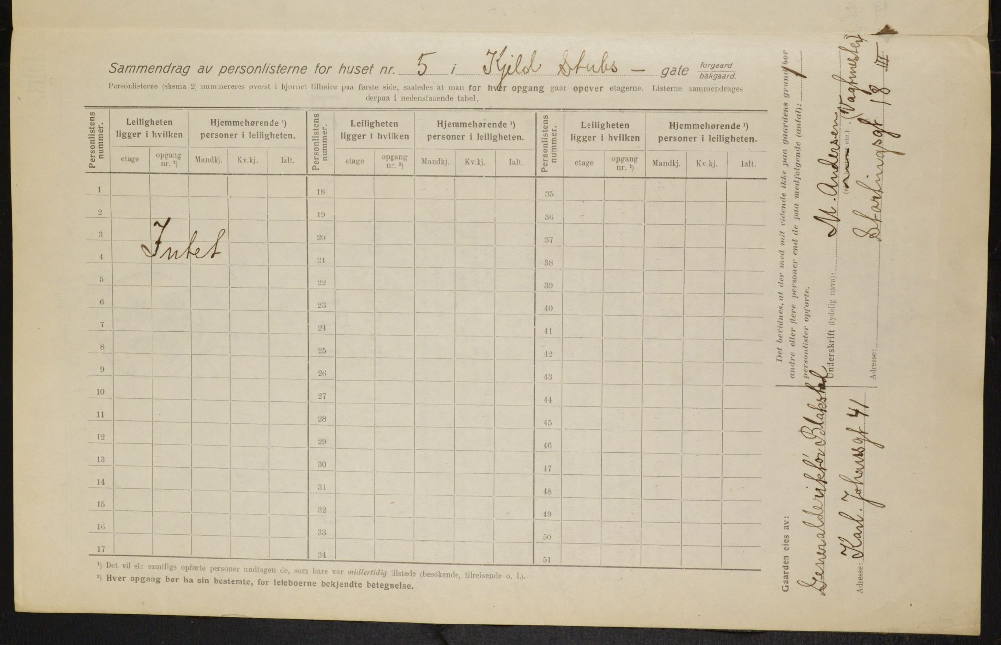 OBA, Municipal Census 1916 for Kristiania, 1916, p. 52610