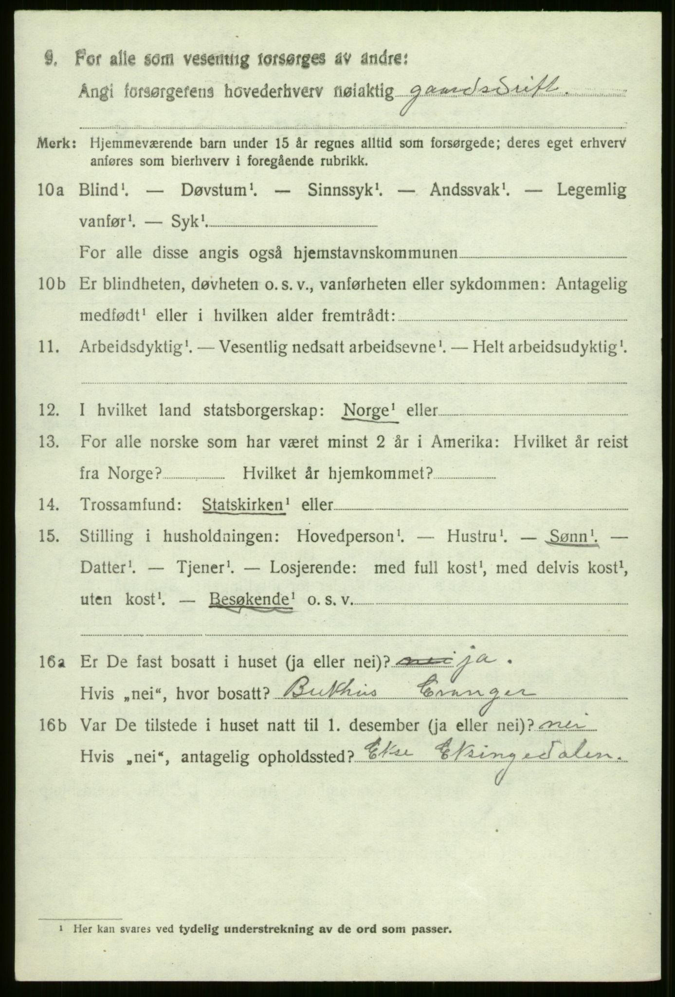 SAB, 1920 census for Evanger, 1920, p. 2488