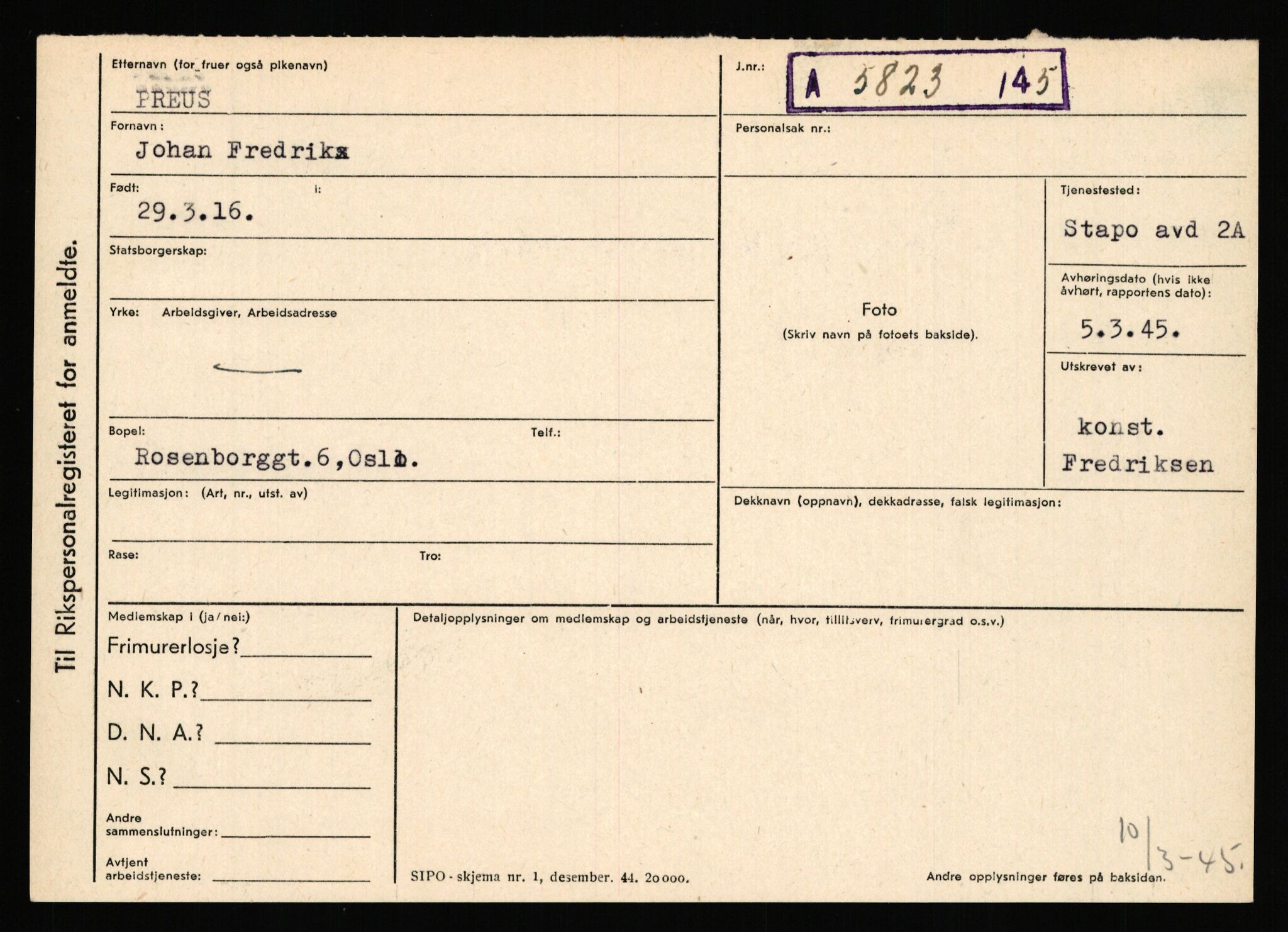 Statspolitiet - Hovedkontoret / Osloavdelingen, AV/RA-S-1329/C/Ca/L0012: Oanæs - Quistgaard	, 1943-1945, p. 4829