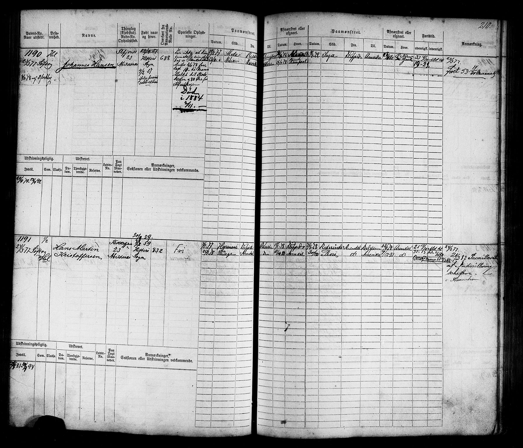 Flekkefjord mønstringskrets, AV/SAK-2031-0018/F/Fb/L0009: Hovedrulle nr 771-1533, Æ-6, 1868-1900, p. 219