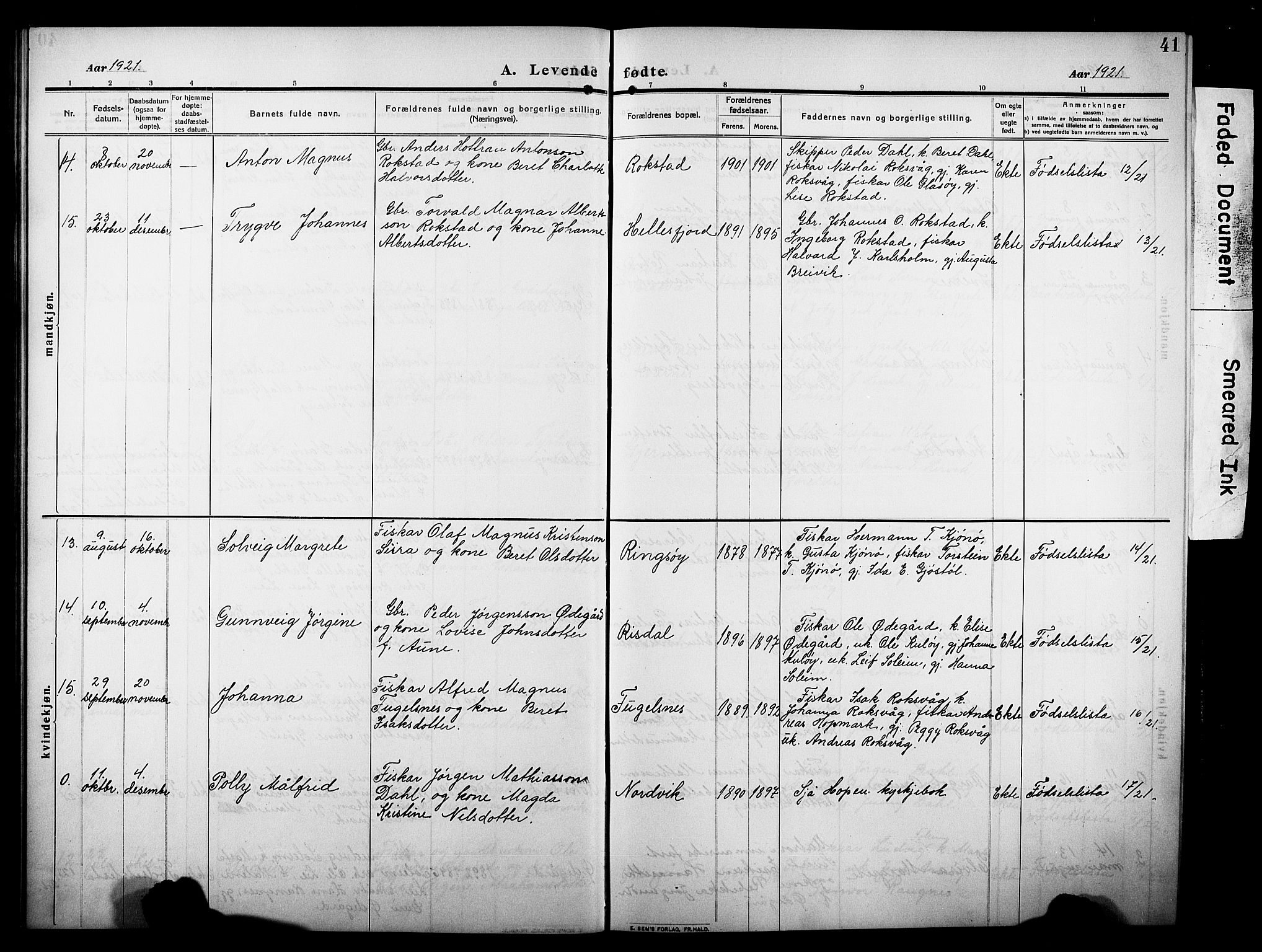 Ministerialprotokoller, klokkerbøker og fødselsregistre - Møre og Romsdal, AV/SAT-A-1454/581/L0943: Parish register (copy) no. 581C01, 1909-1931, p. 41