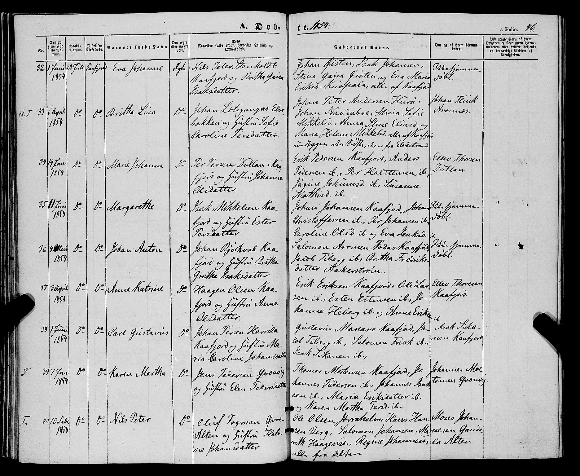 Talvik sokneprestkontor, SATØ/S-1337/H/Ha/L0016kirke: Parish register (official) no. 16, 1847-1857, p. 46