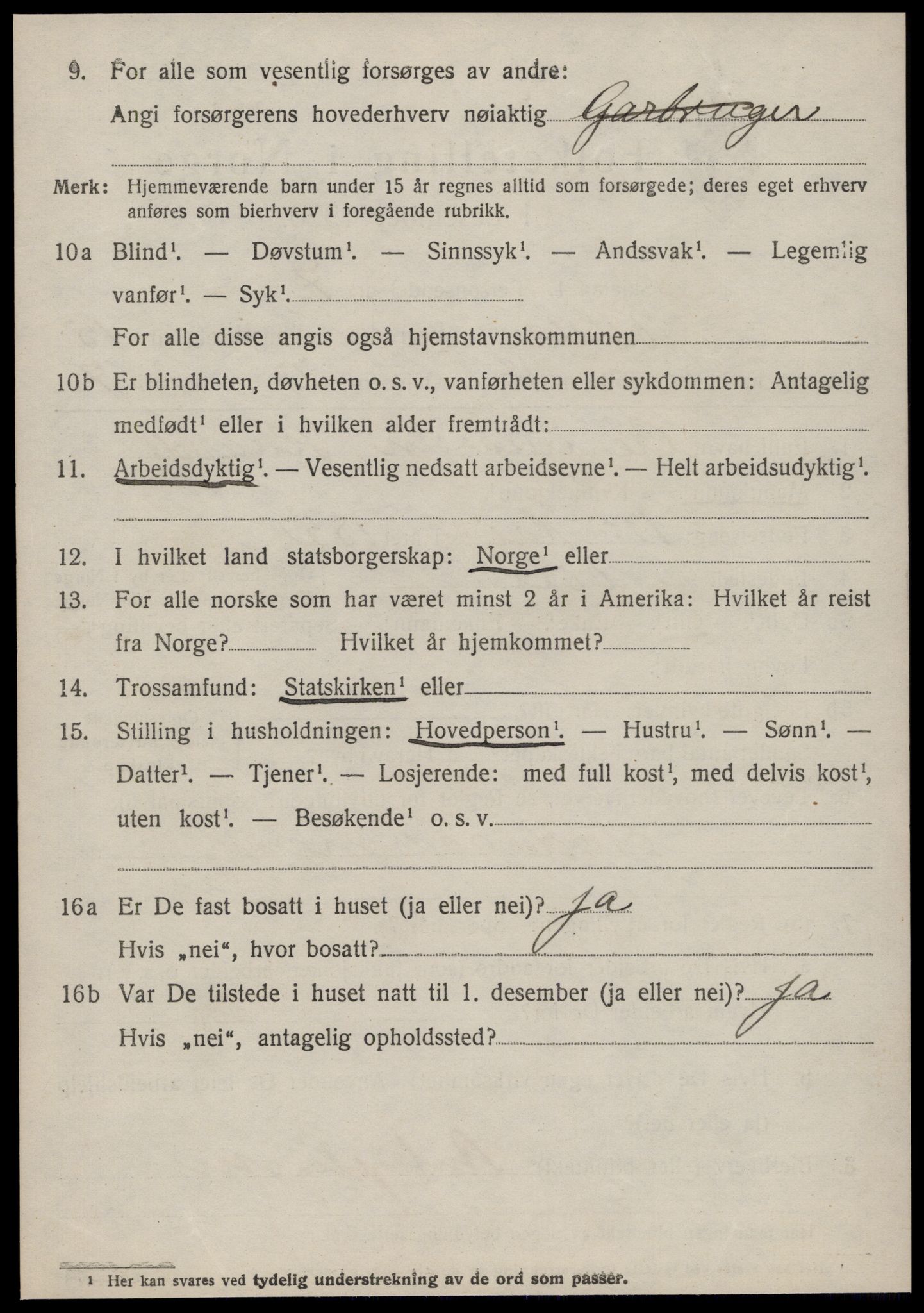 SAT, 1920 census for Volda, 1920, p. 9199