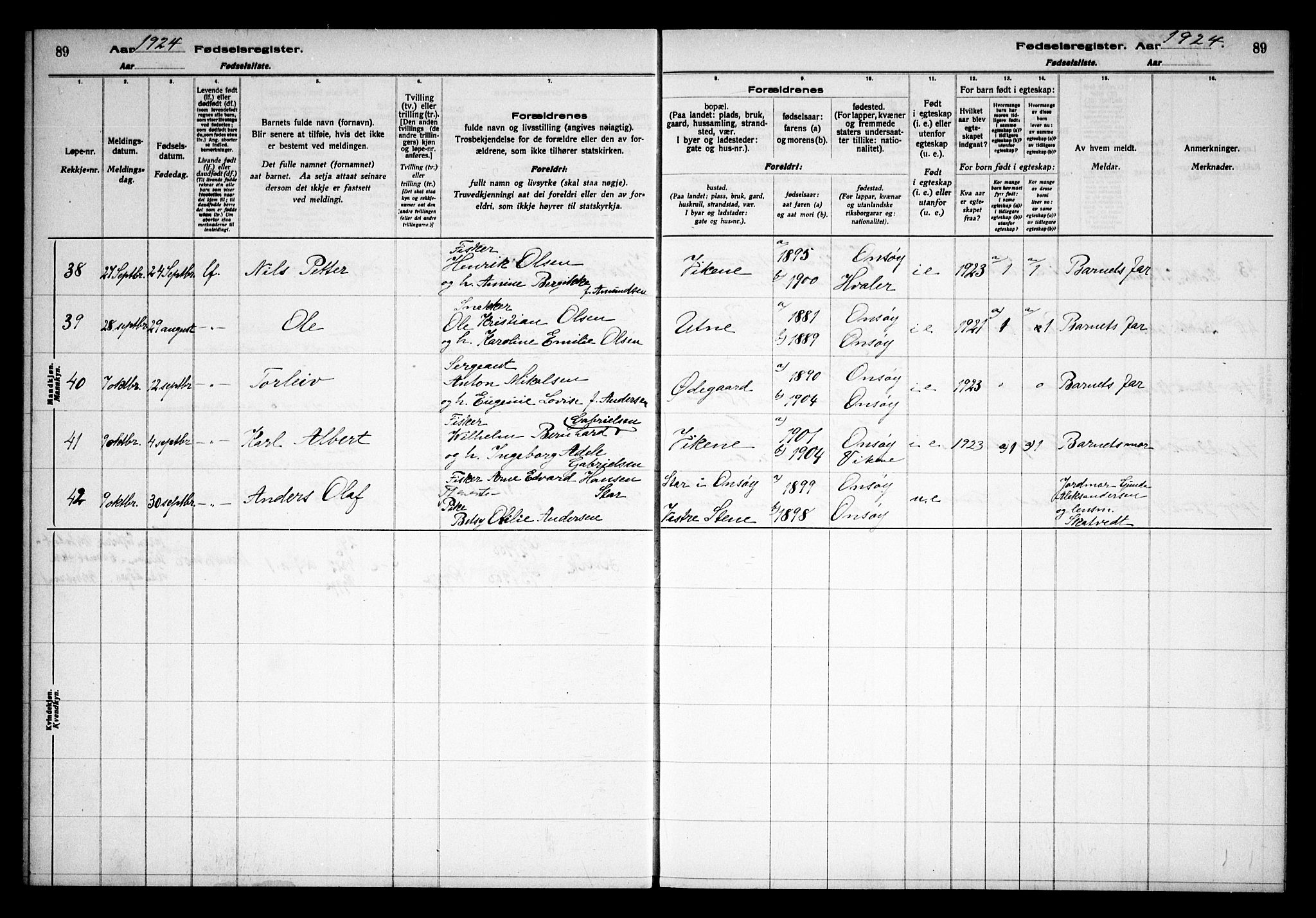 Onsøy prestekontor Kirkebøker, AV/SAO-A-10914/J/Ja/L0001: Birth register no. I 1, 1916-1937, p. 89