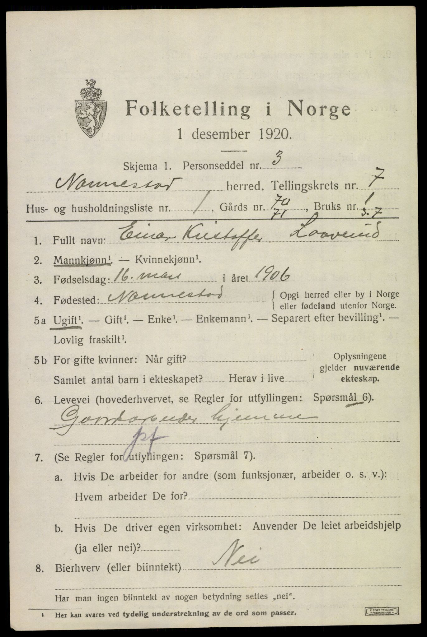 SAO, 1920 census for Nannestad, 1920, p. 8588