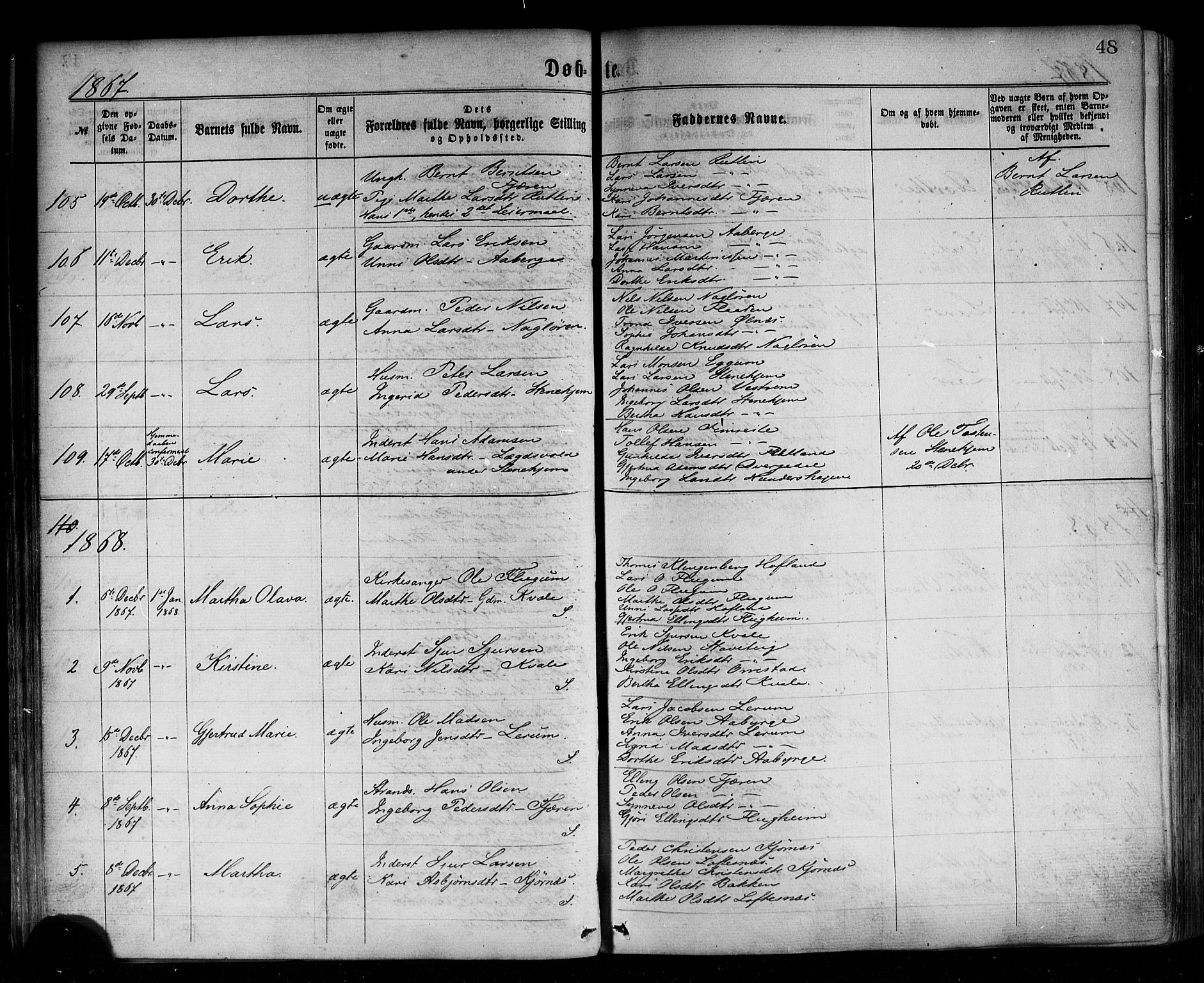 Sogndal sokneprestembete, SAB/A-81301/H/Haa/Haaa/L0014: Parish register (official) no. A 14, 1864-1877, p. 48