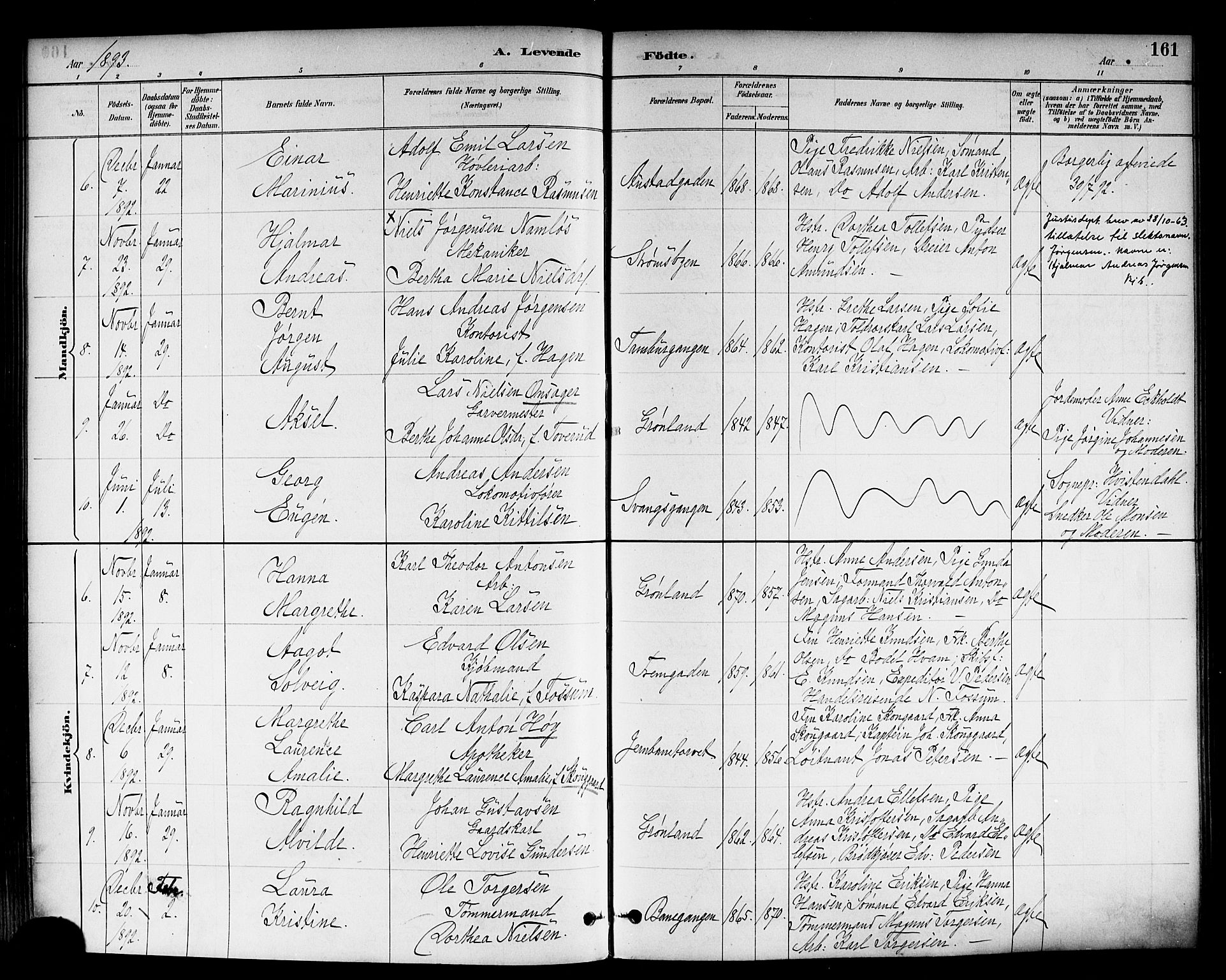 Strømsø kirkebøker, SAKO/A-246/F/Fa/L0023: Parish register (official) no. I 23, 1885-1894, p. 161