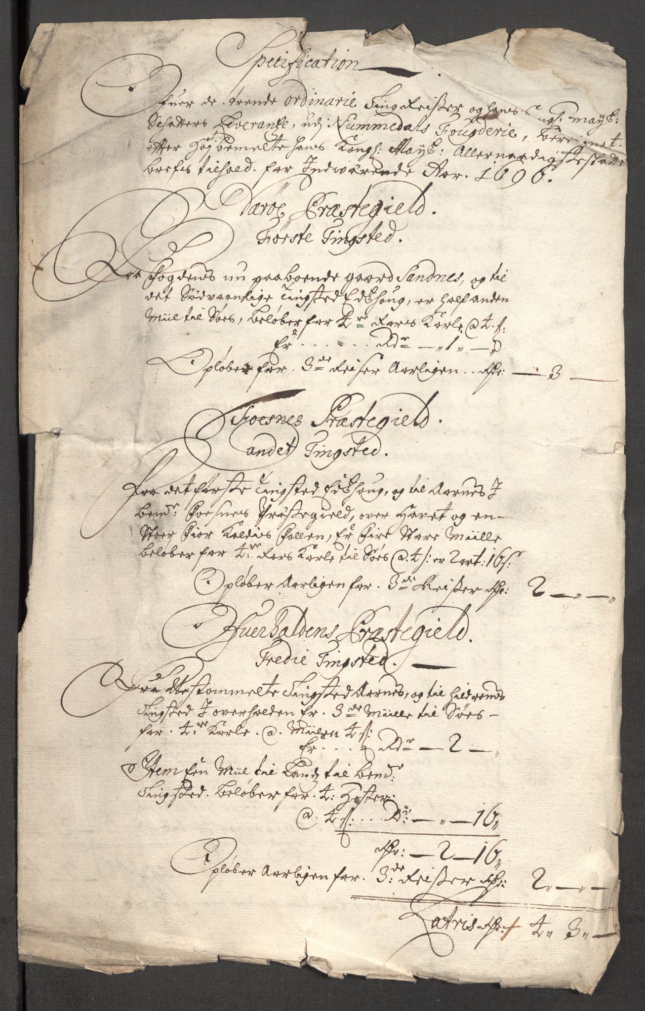 Rentekammeret inntil 1814, Reviderte regnskaper, Fogderegnskap, AV/RA-EA-4092/R64/L4425: Fogderegnskap Namdal, 1696-1698, p. 100