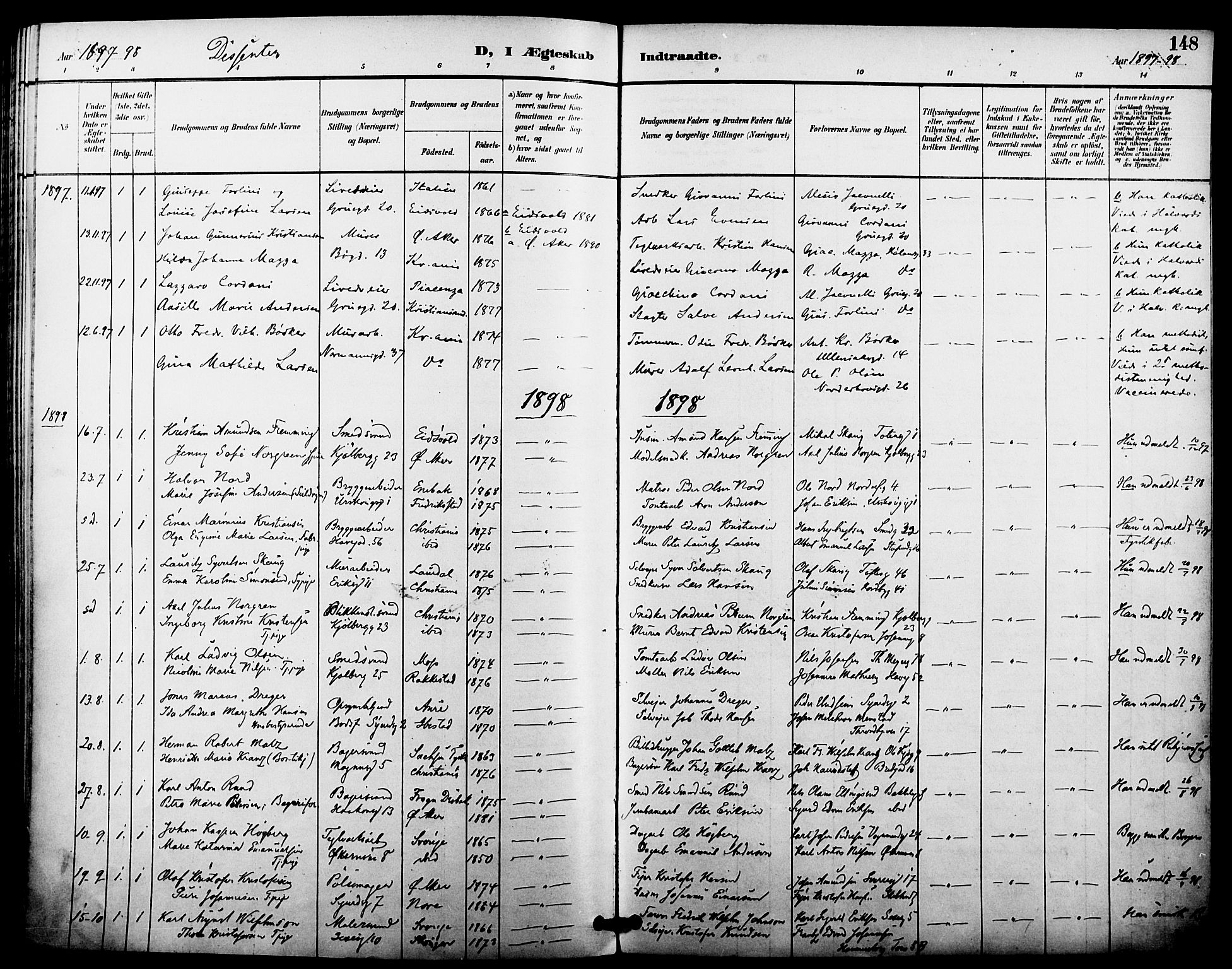 Kampen prestekontor Kirkebøker, SAO/A-10853/F/Fa/L0008: Parish register (official) no. I 8, 1892-1902, p. 148